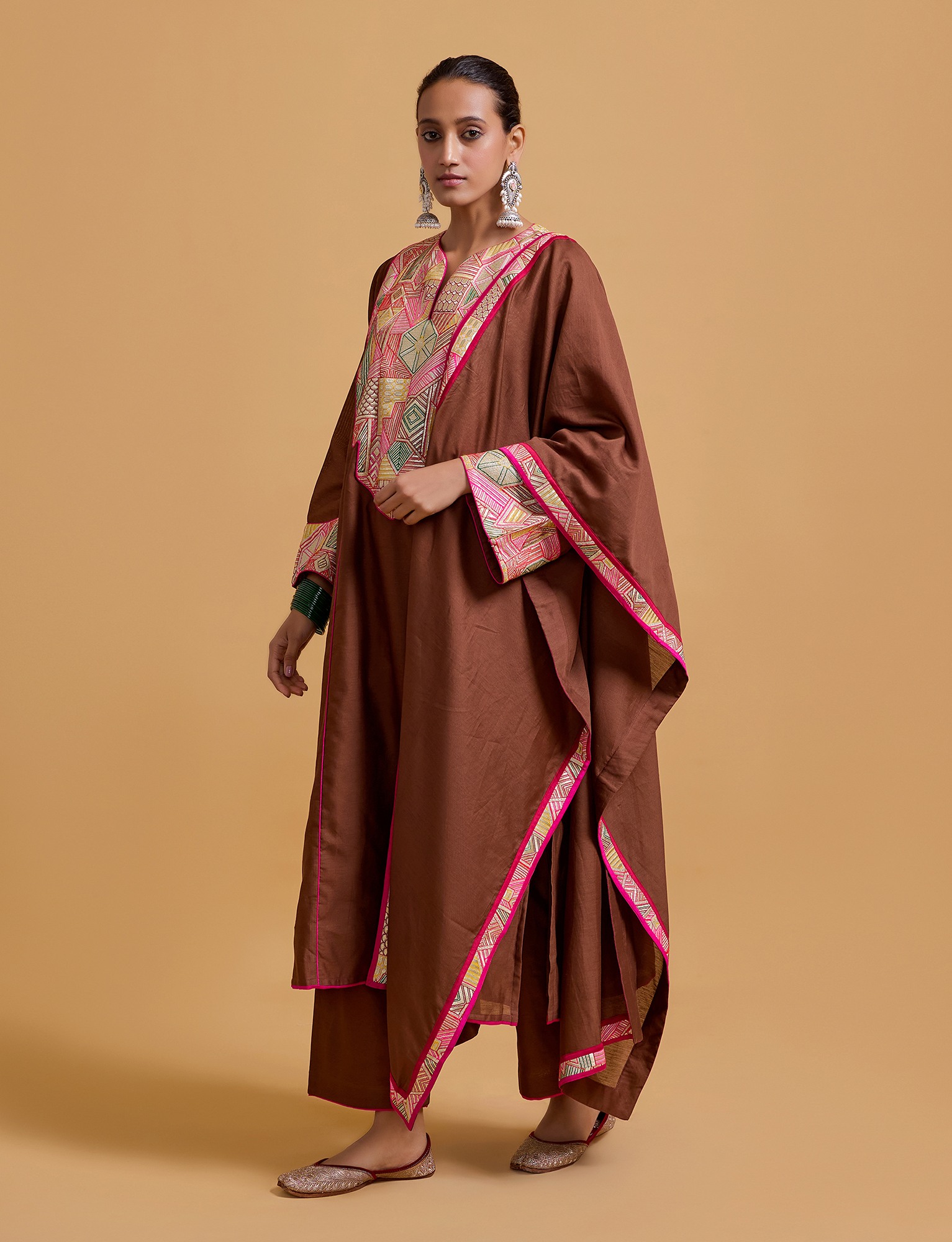 Mithai Brown Step Yoke Kurta Set