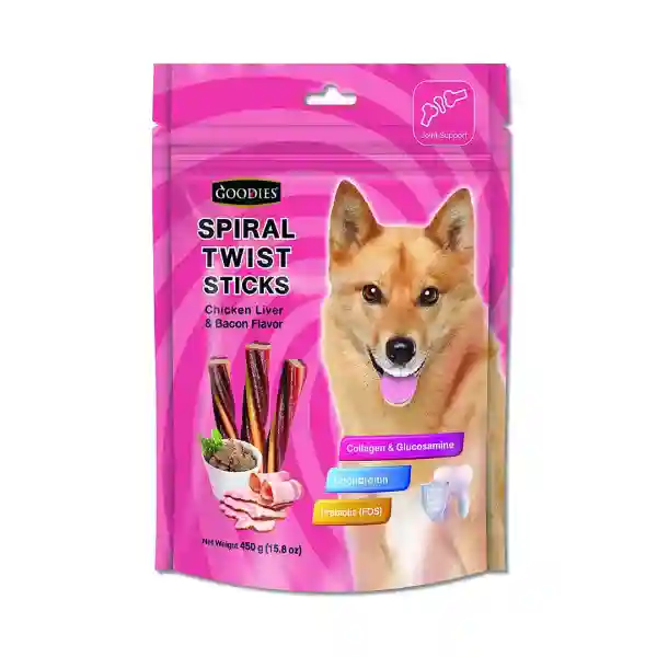 Goodies Spiral Twist Sticks Dog Treats - Chicken Liver Bacon - 450 g