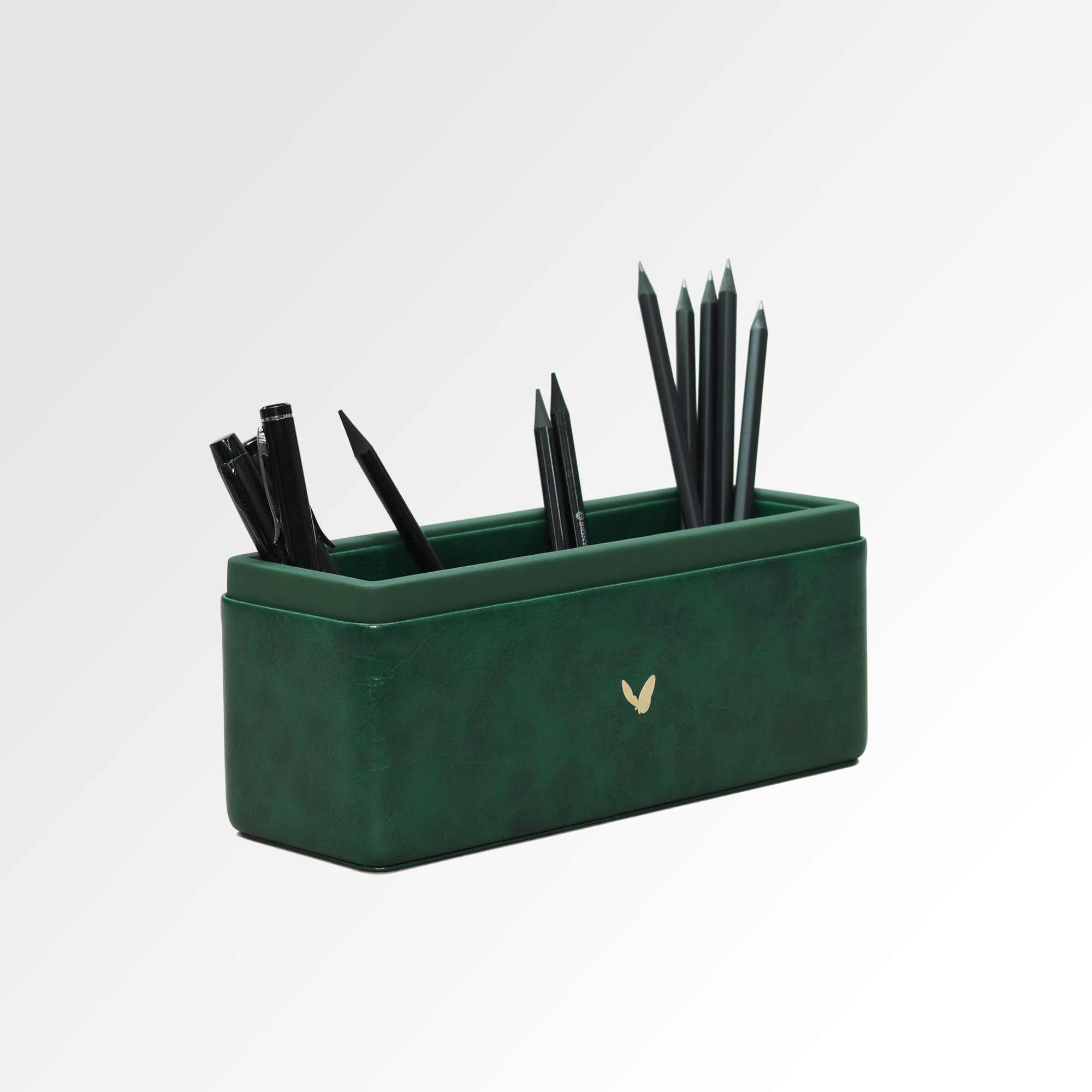 Pen/Pencil Holder | Faux Leather | Rectangular Large | Moderno | Olive Green