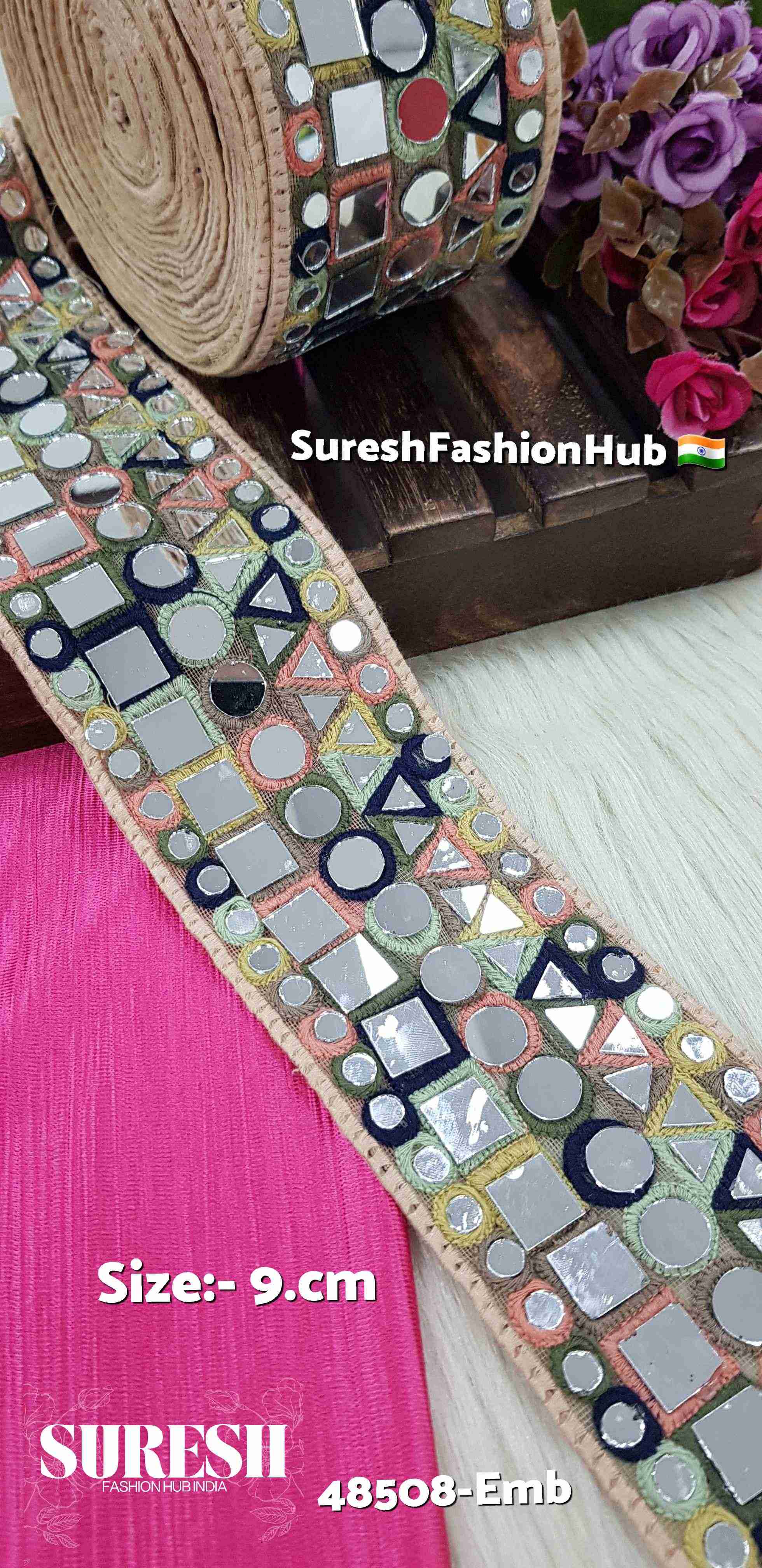 Navratri Radiance Geometric Mirror Thread Lace – Light Multi | 48508-Emb