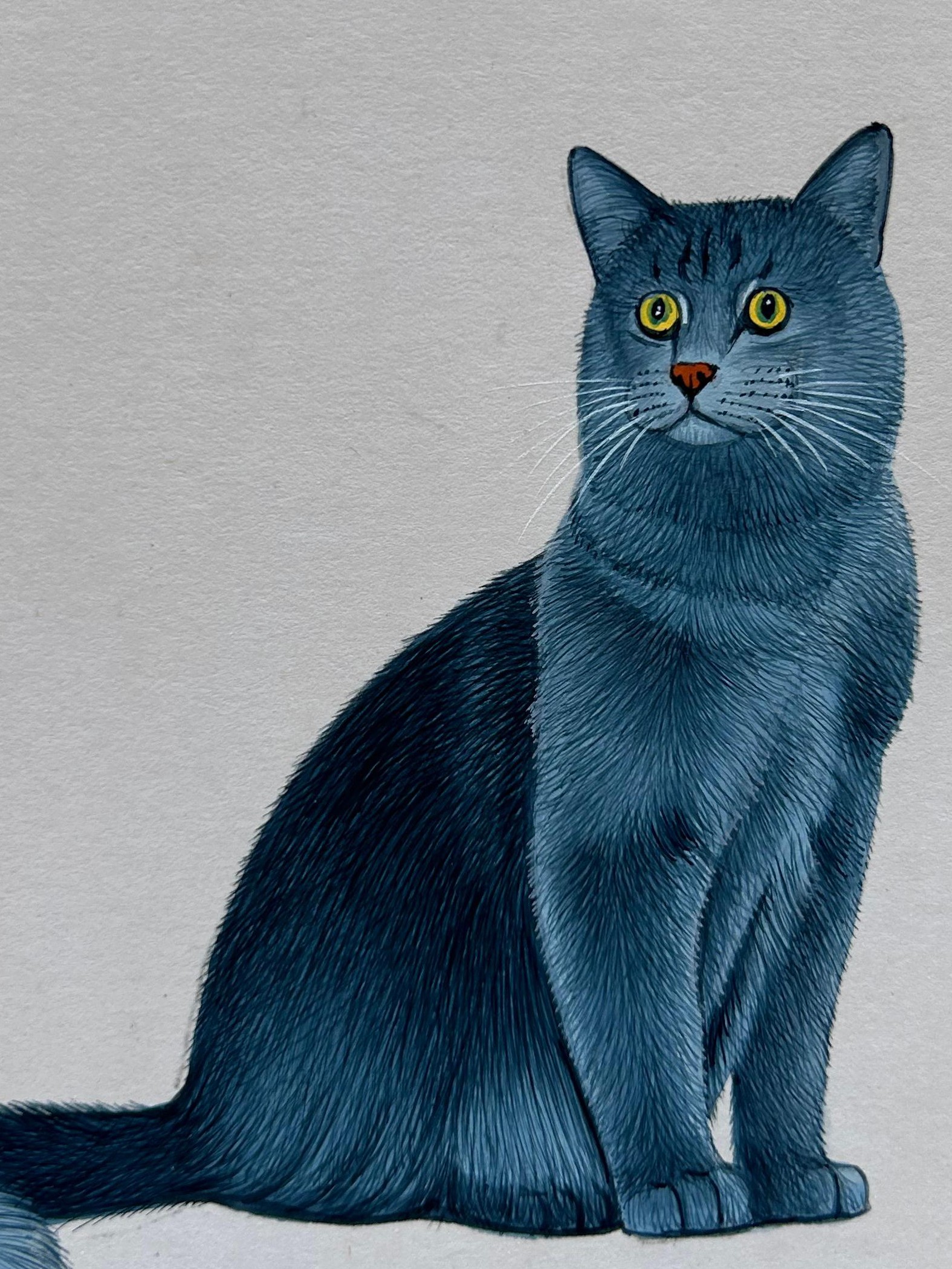 Cat Miniature Painting On Antique card