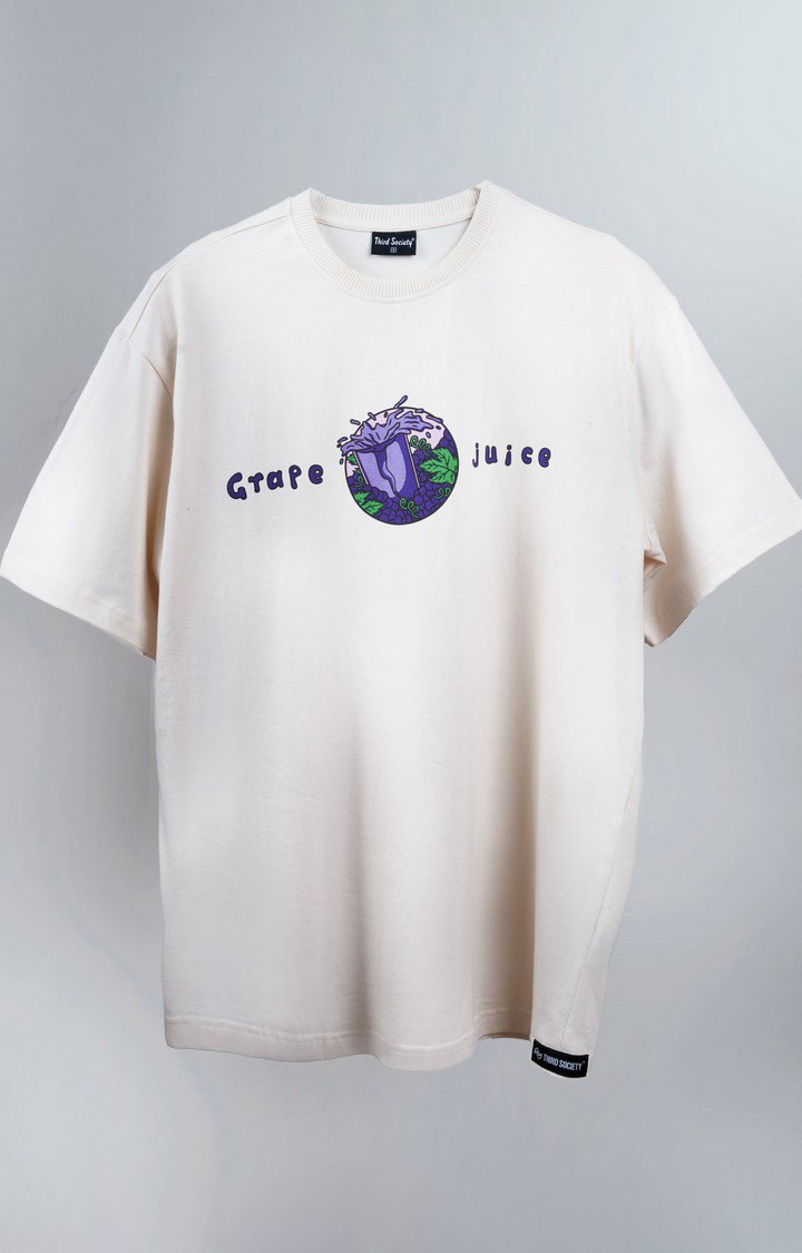 Unisex Grape White Printed Cotton Oversized T-Shirt