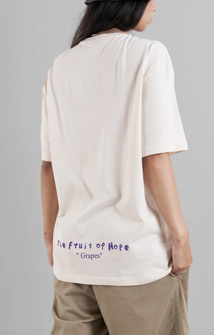 Unisex Grape White Printed Cotton Oversized T-Shirt