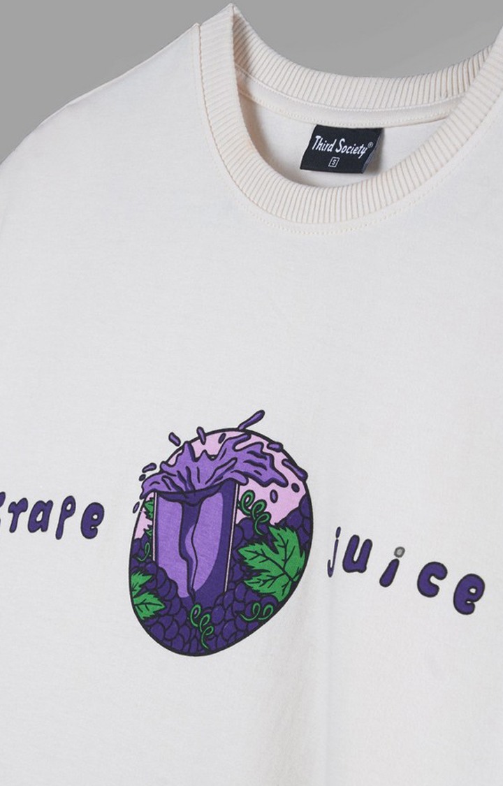 Unisex Grape White Printed Cotton Oversized T-Shirt