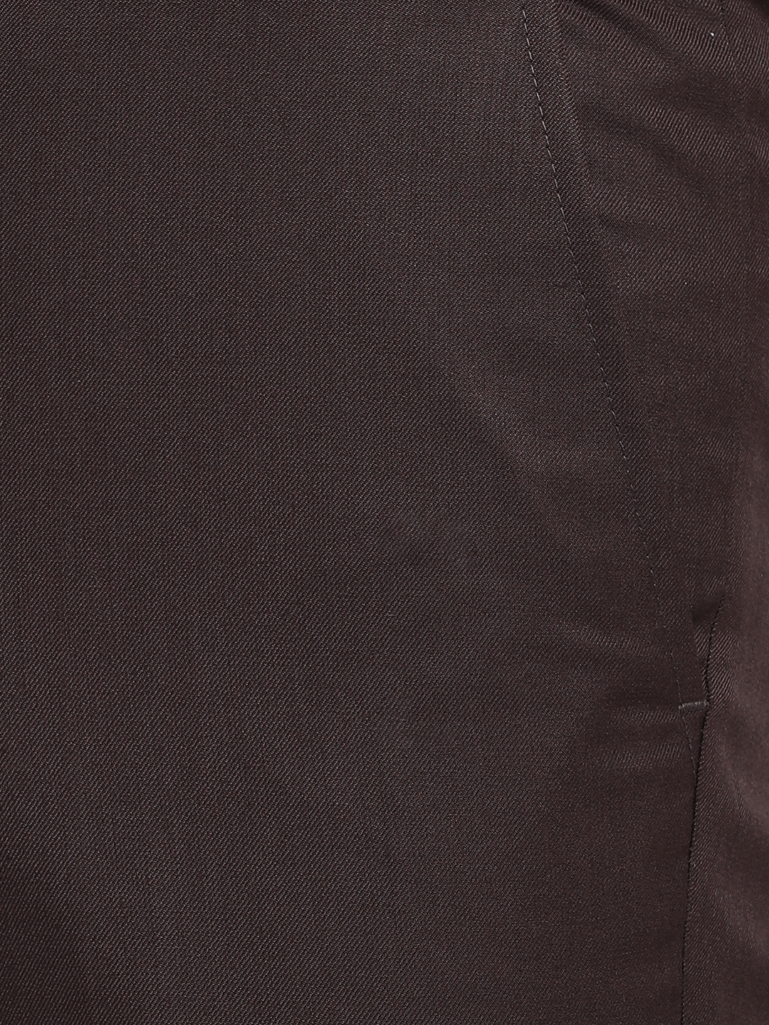 Dark Brown Solid Slim Fit Formal Trouser | Greenfibre