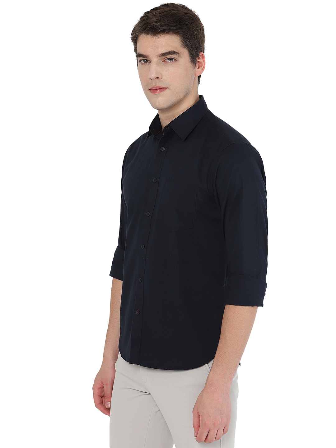 Greenfibre | Navy Blue Solid Slim Fit Semi Casual Shirt | Greenfibre 1