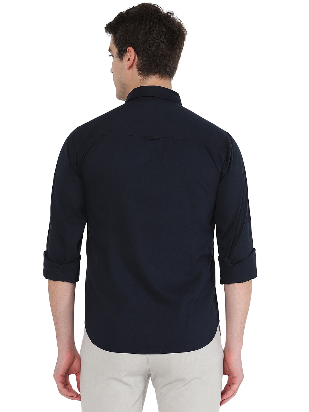 Greenfibre | Navy Blue Solid Slim Fit Semi Casual Shirt | Greenfibre 2