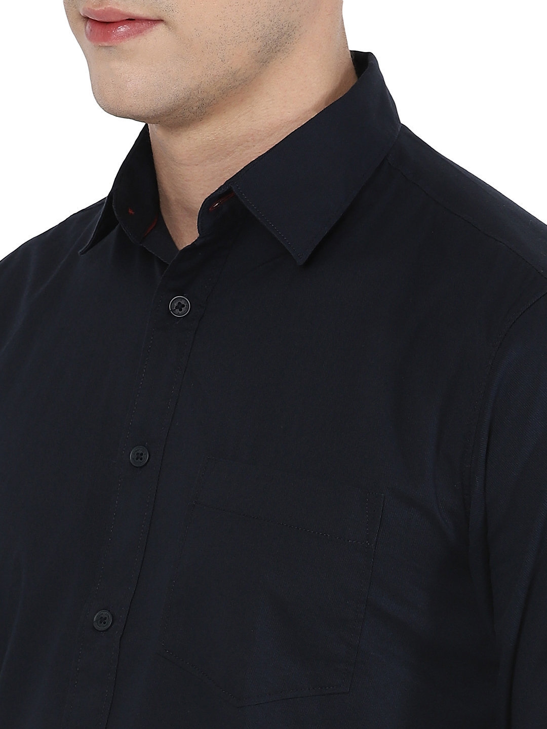 Greenfibre | Navy Blue Solid Slim Fit Semi Casual Shirt | Greenfibre 4