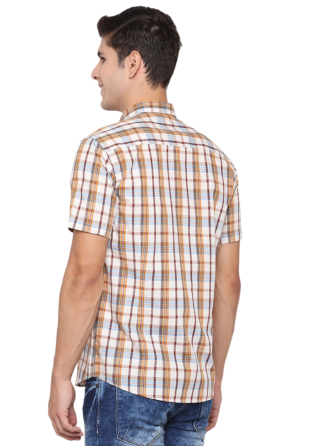 Greenfibre | Antique White Checked Slim Fit Casual Shirt | Greenfibre 2