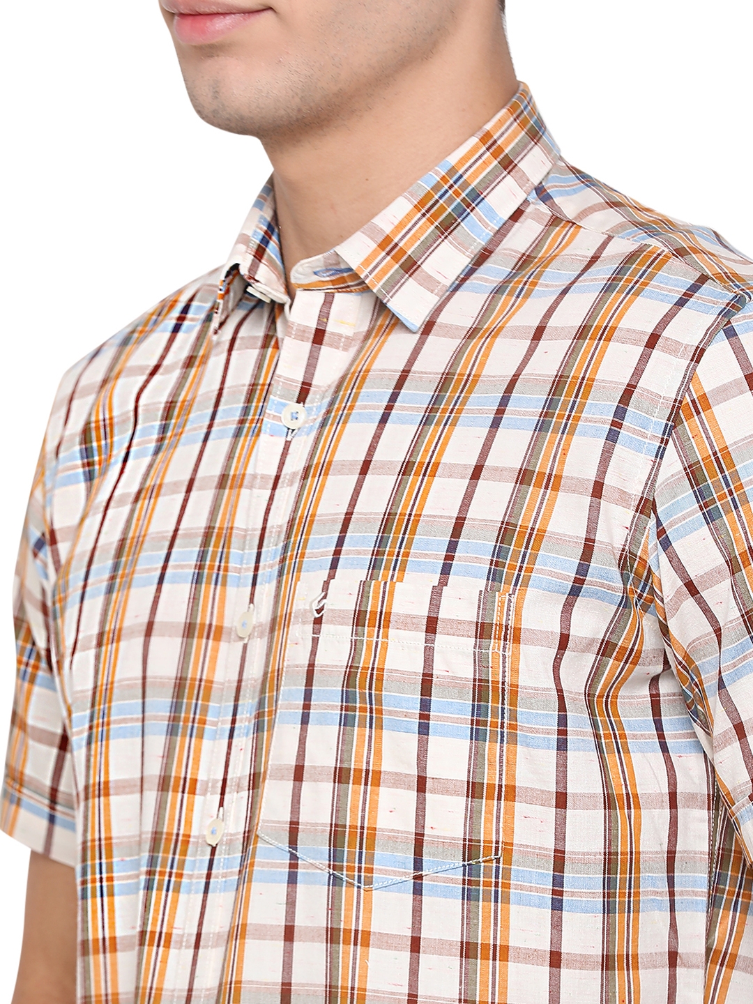 Greenfibre | Antique White Checked Slim Fit Casual Shirt | Greenfibre 4