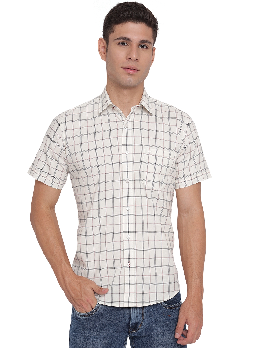 Greenfibre | White Checked Slim Fit Casual Shirt | Greenfibre 0
