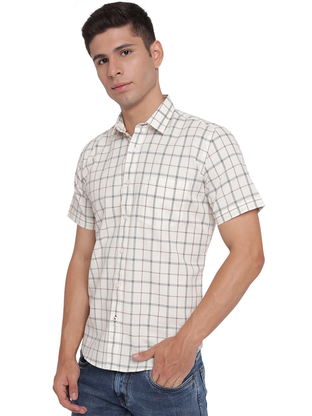 Greenfibre | White Checked Slim Fit Casual Shirt | Greenfibre 1