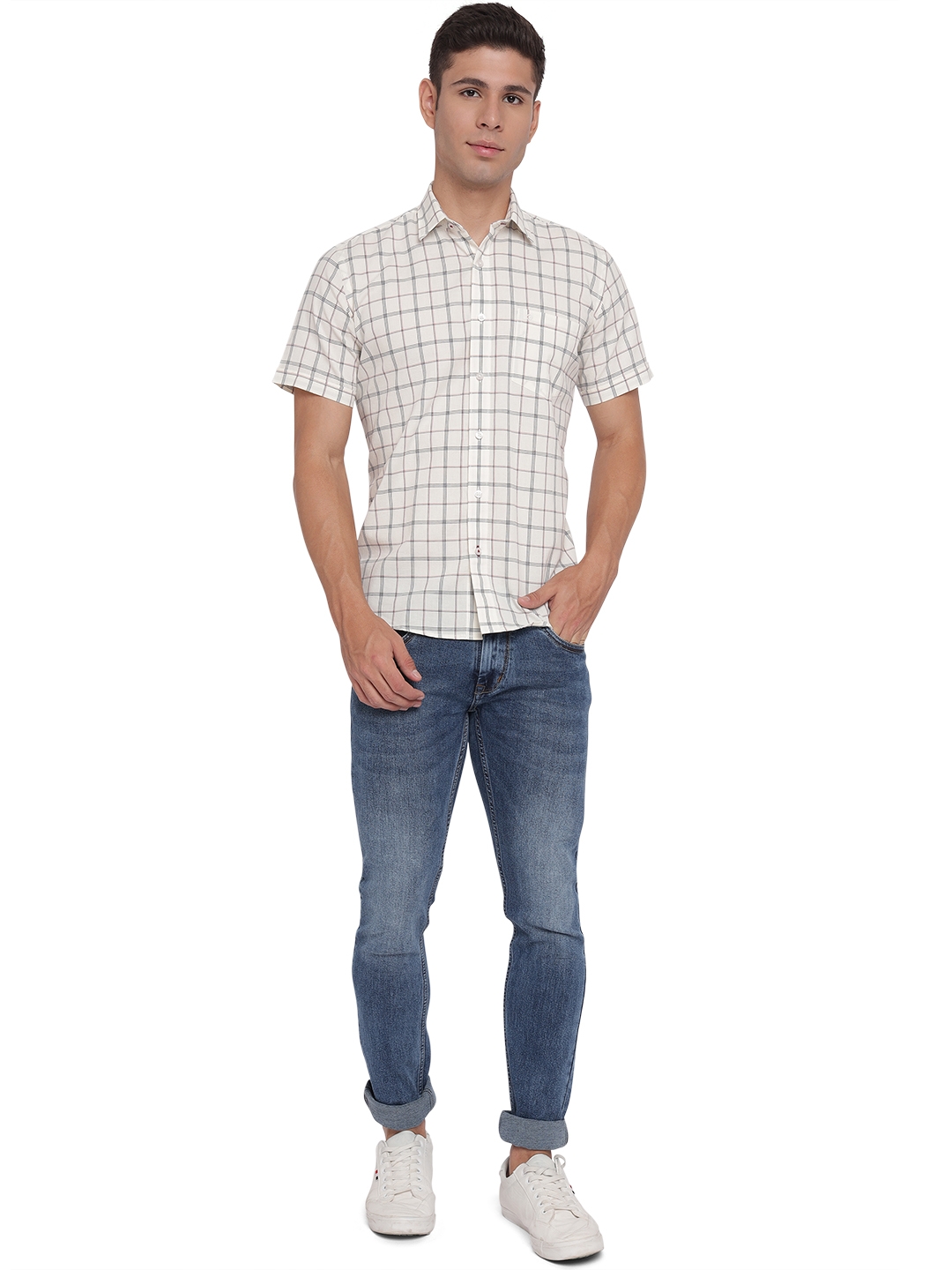 Greenfibre | White Checked Slim Fit Casual Shirt | Greenfibre 3