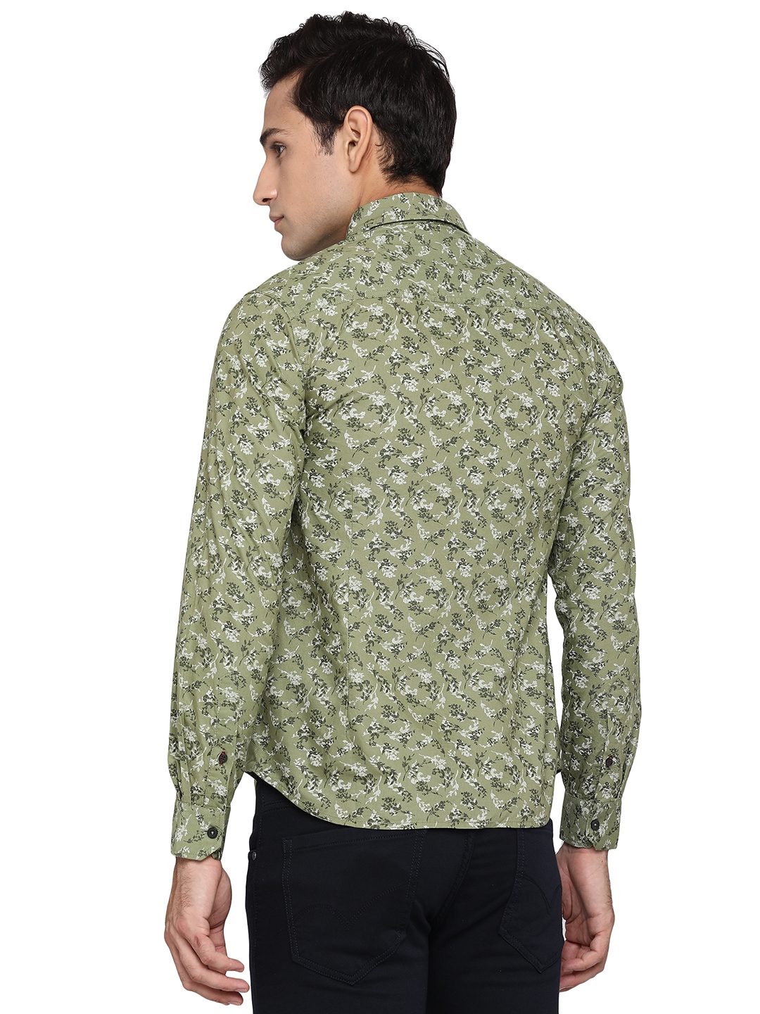 Greenfibre | Branch Olive Printed Slim Fit Semi Casual Shirt | Greenfibre 2