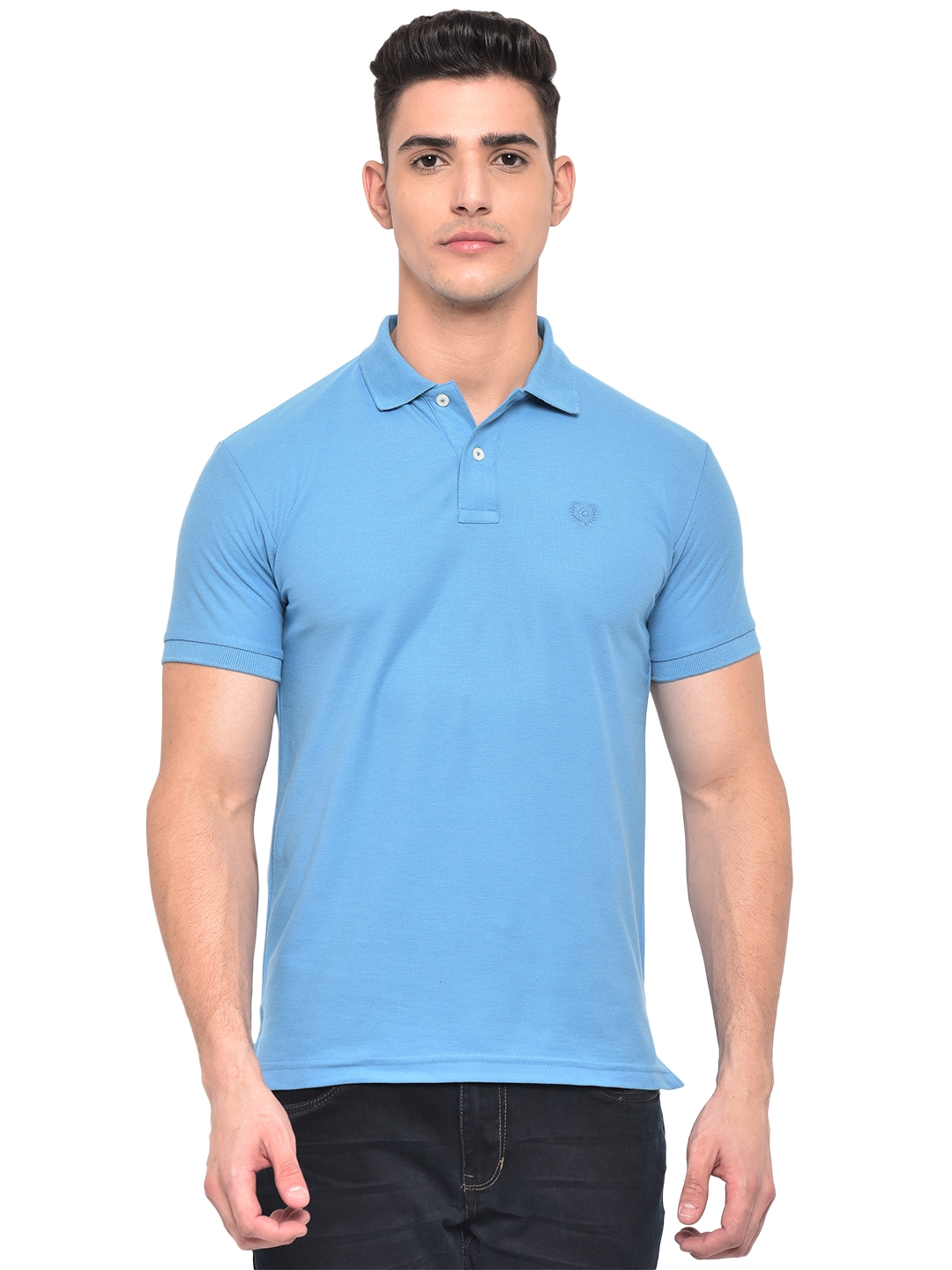 Sky Blue Solid Slim Fit Polo T-Shirt | Greenfibre