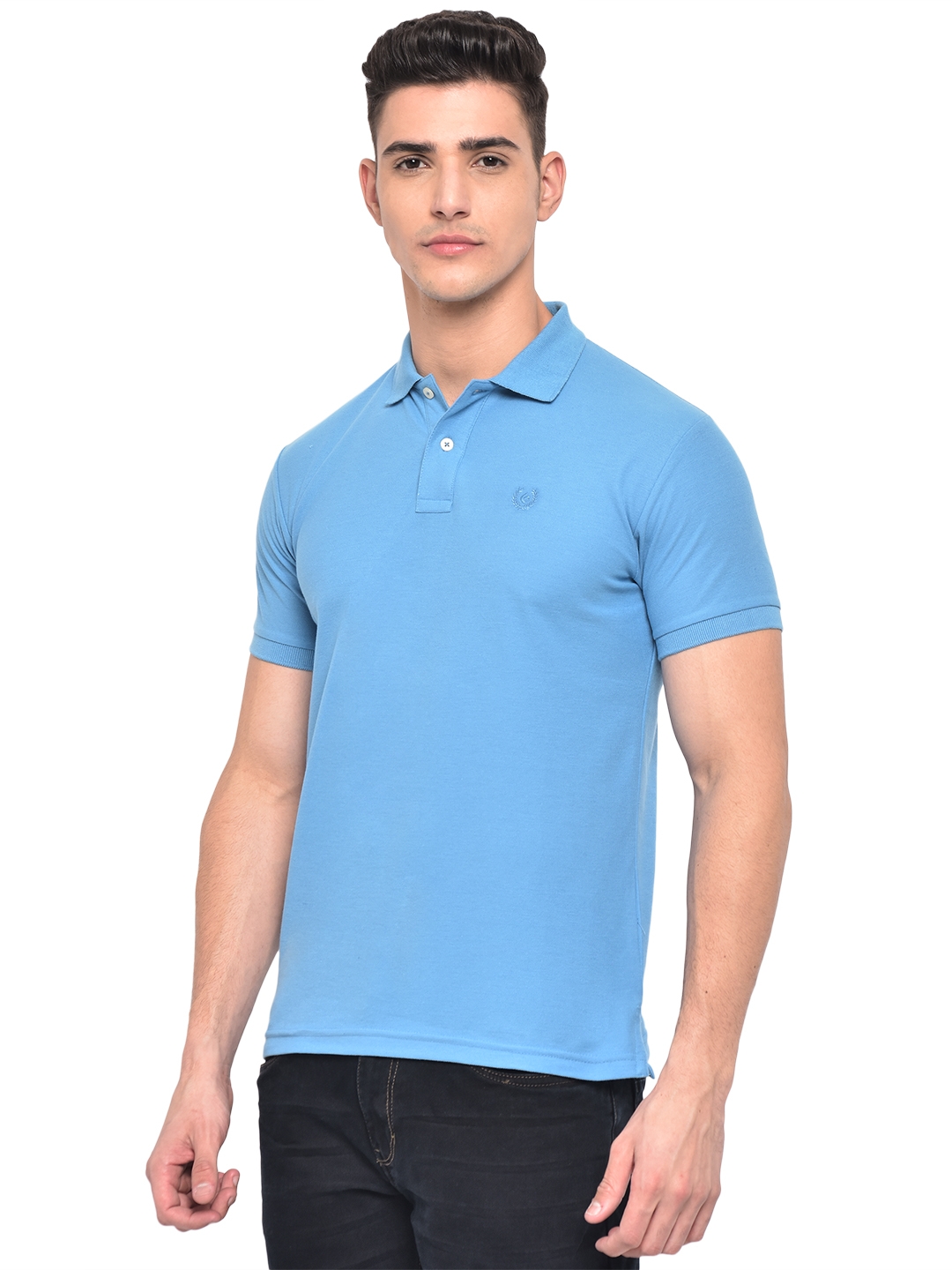 Sky Blue Solid Slim Fit Polo T-Shirt | Greenfibre