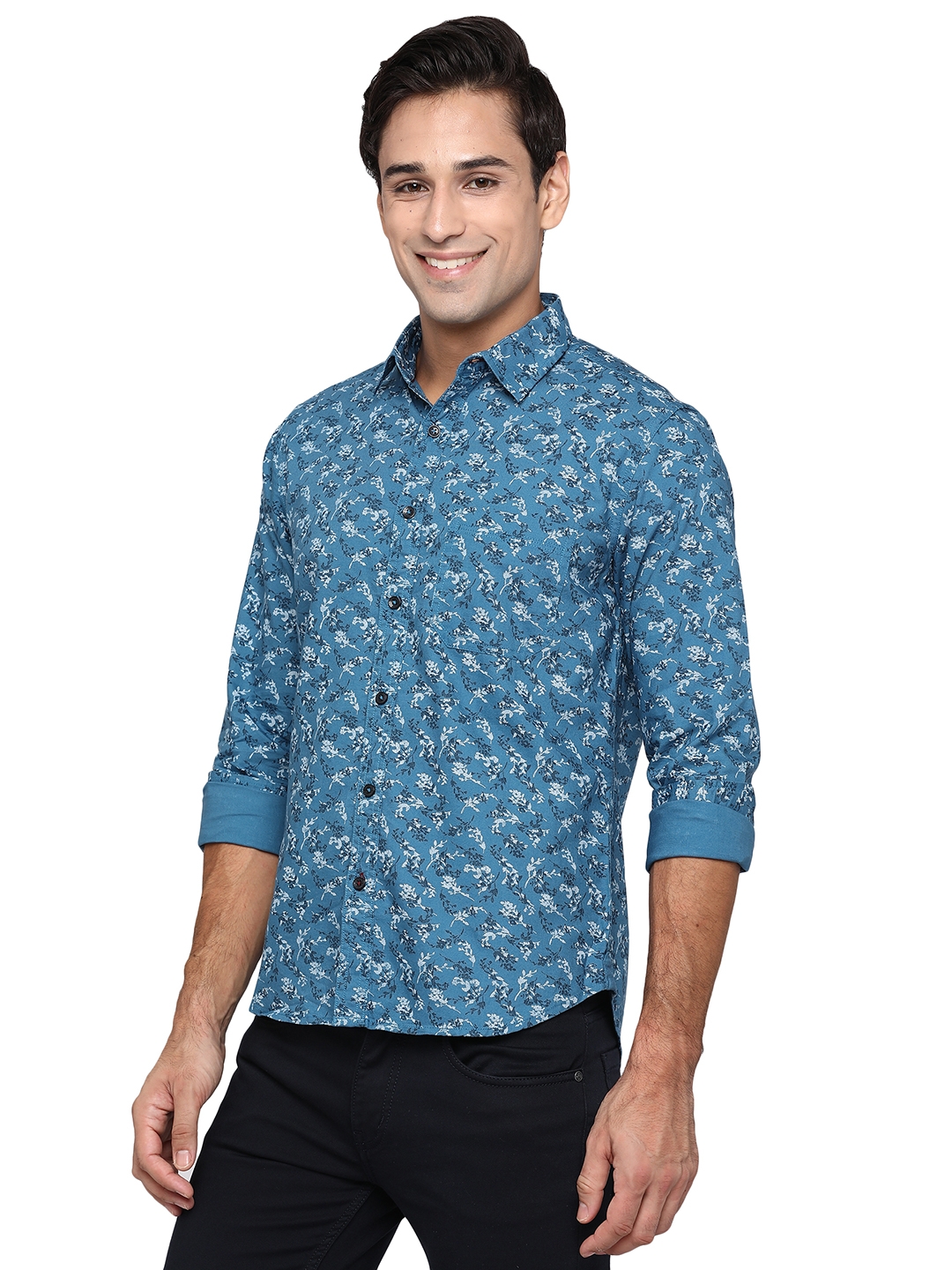 Greenfibre | Provincial Blue Printed Slim Fit Semi Casual Shirt | Greenfibre 1