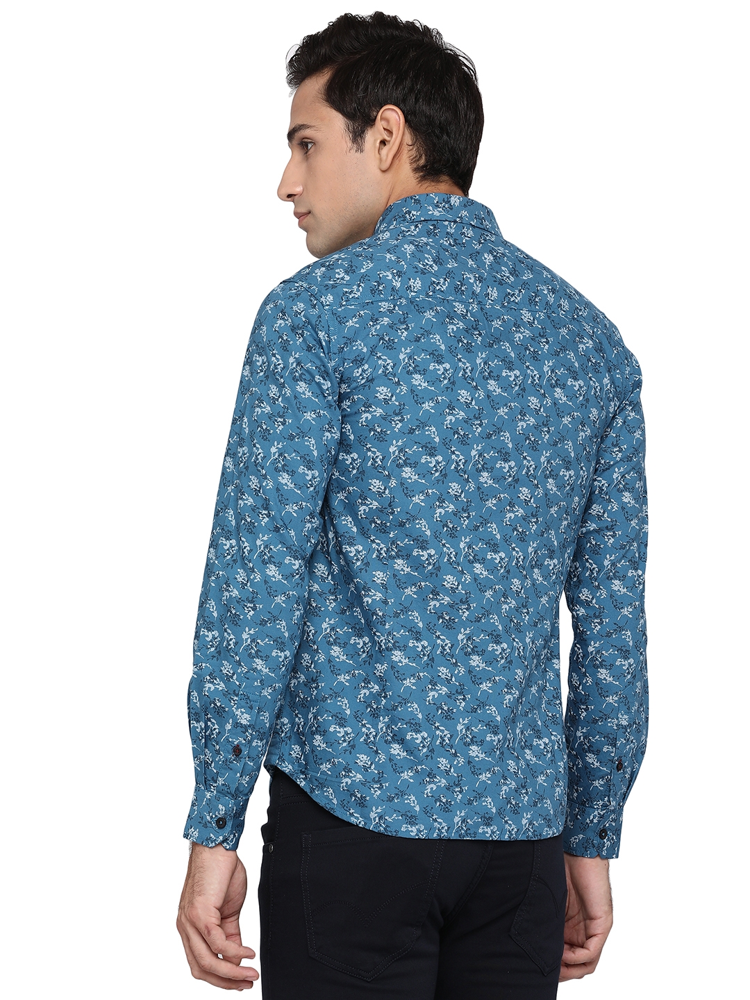 Greenfibre | Provincial Blue Printed Slim Fit Semi Casual Shirt | Greenfibre 2