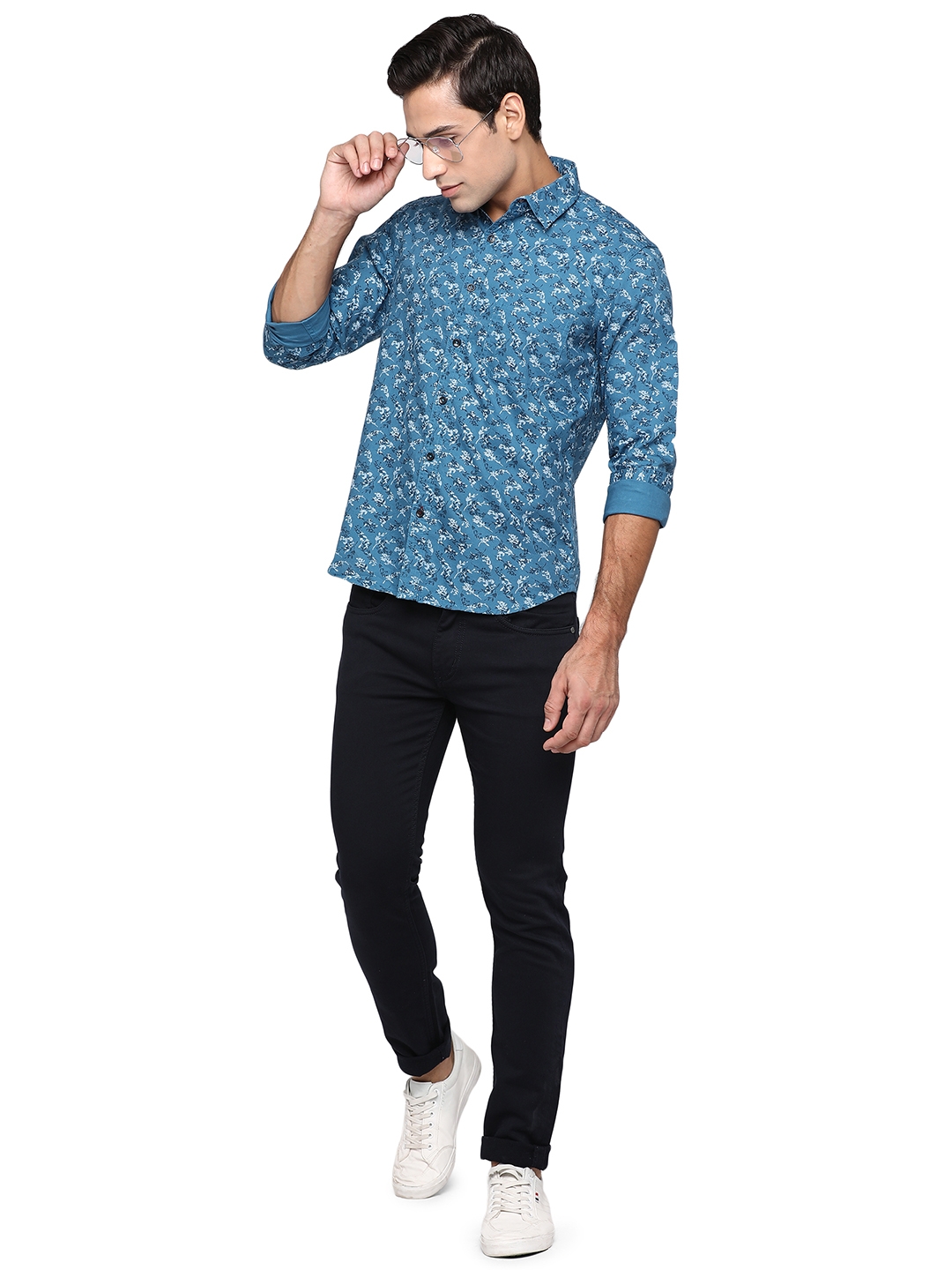 Greenfibre | Provincial Blue Printed Slim Fit Semi Casual Shirt | Greenfibre 3