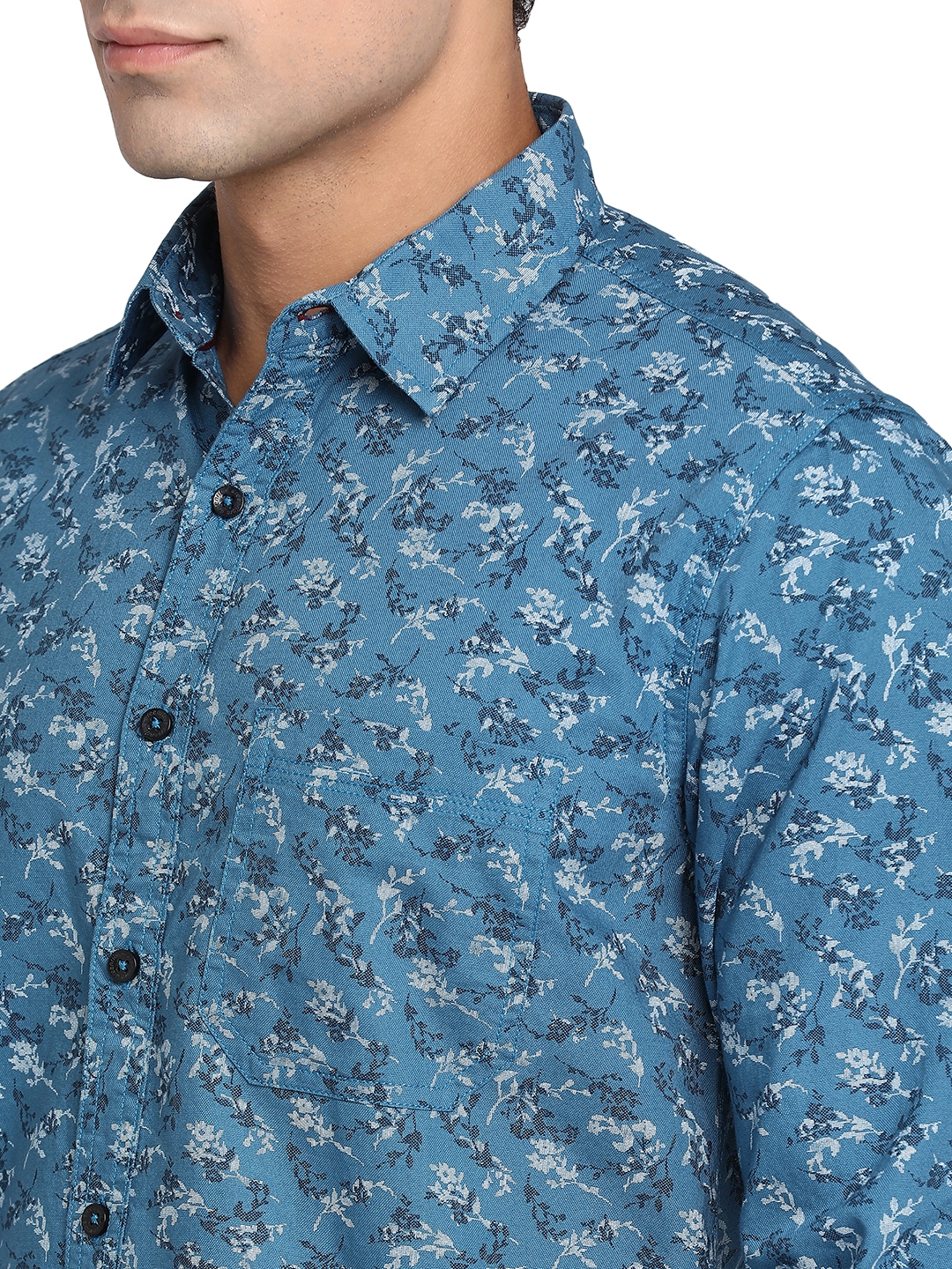 Greenfibre | Provincial Blue Printed Slim Fit Semi Casual Shirt | Greenfibre 4