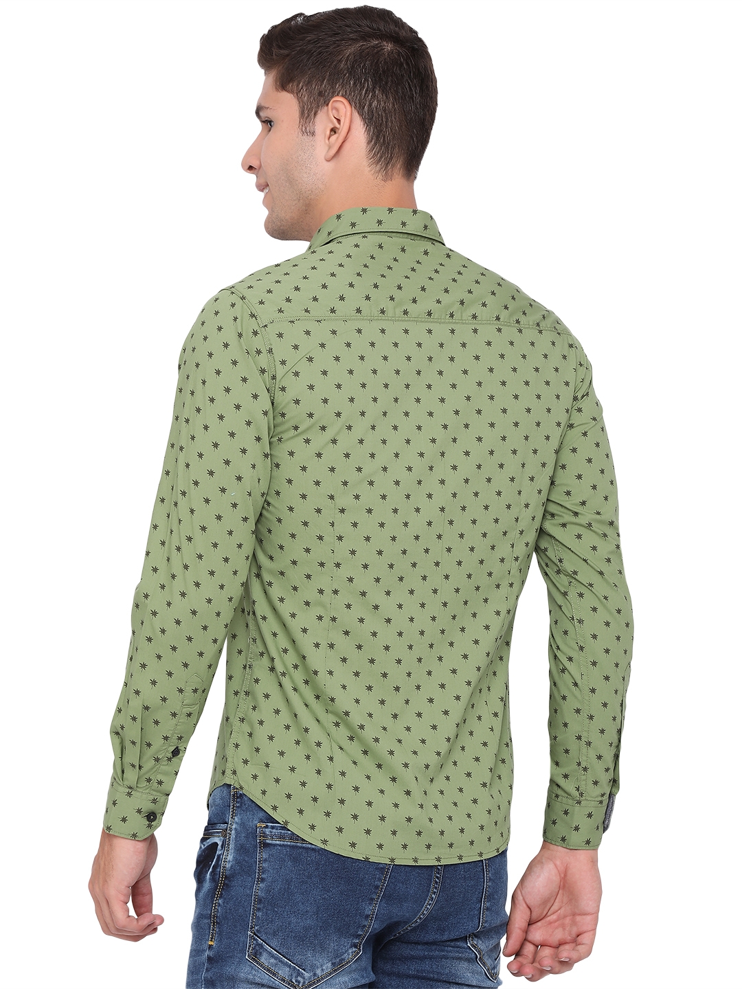 Greenfibre | Meadow Green Printed Slim Fit Semi Casual Shirt | Greenfibre 2