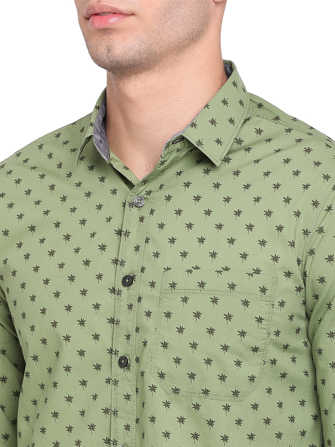 Greenfibre | Meadow Green Printed Slim Fit Semi Casual Shirt | Greenfibre 4