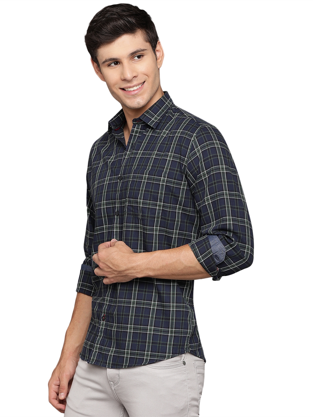 Greenfibre | Insignia Blue Checked Slim Fit Casual Shirt | Greenfibre 1