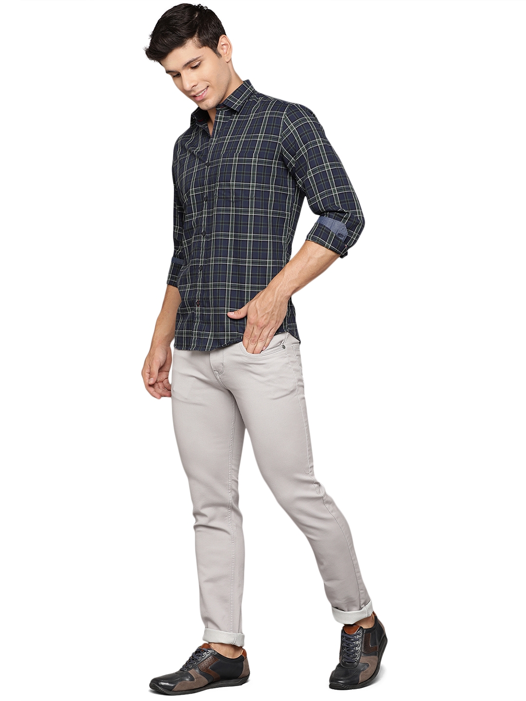 Greenfibre | Insignia Blue Checked Slim Fit Casual Shirt | Greenfibre 3