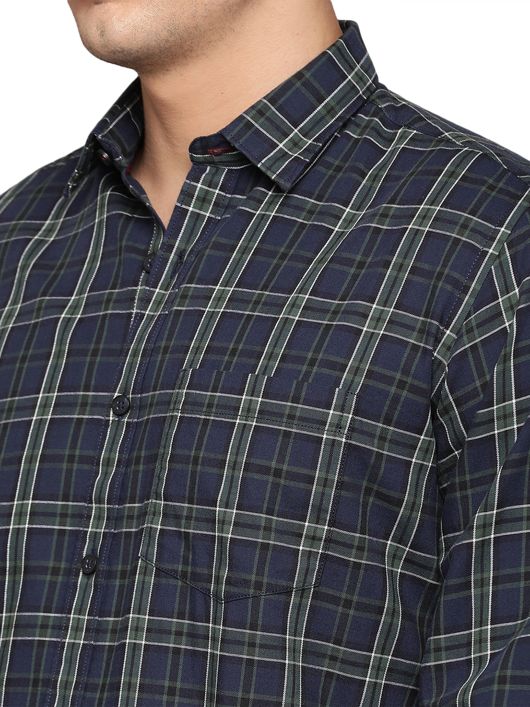 Greenfibre | Insignia Blue Checked Slim Fit Casual Shirt | Greenfibre 4