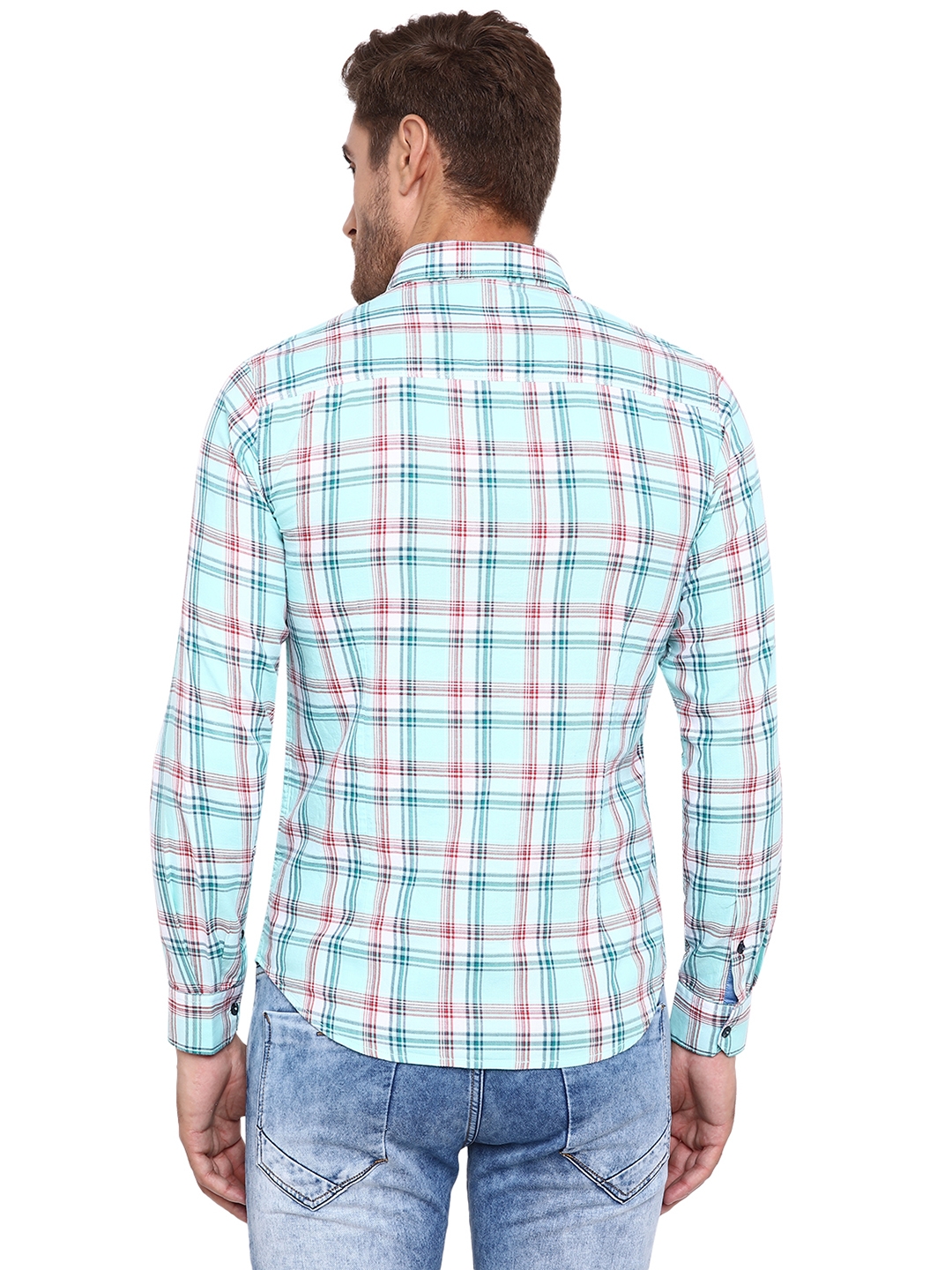Greenfibre | Sky Blue Checked Slim Fit Casual Shirt | Greenfibre 2