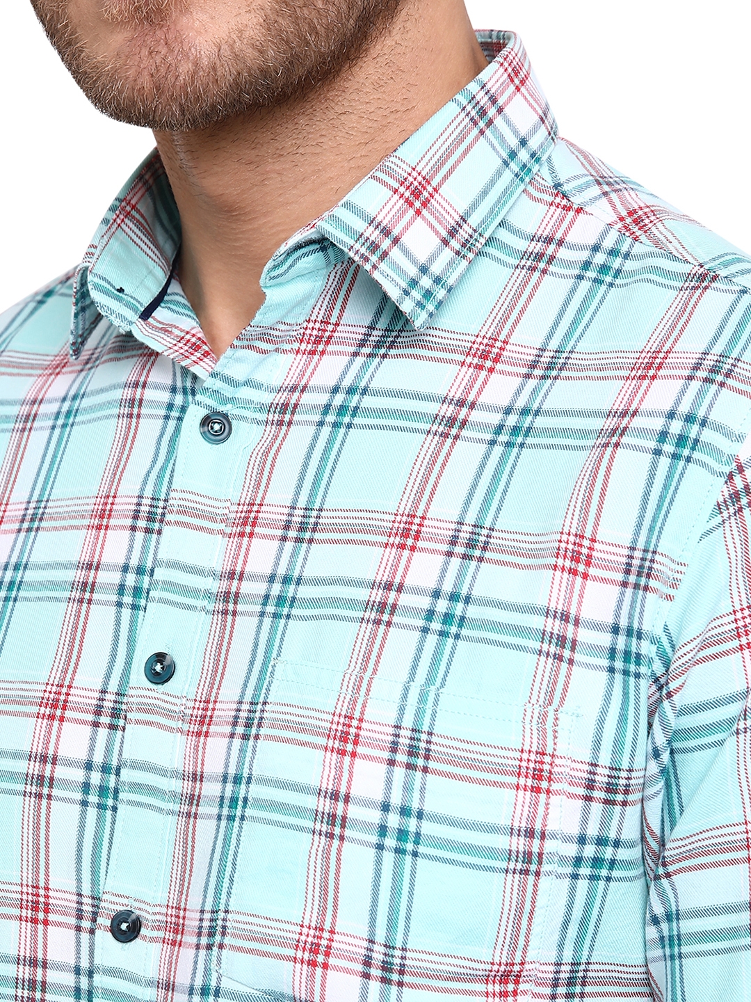 Greenfibre | Sky Blue Checked Slim Fit Casual Shirt | Greenfibre 4