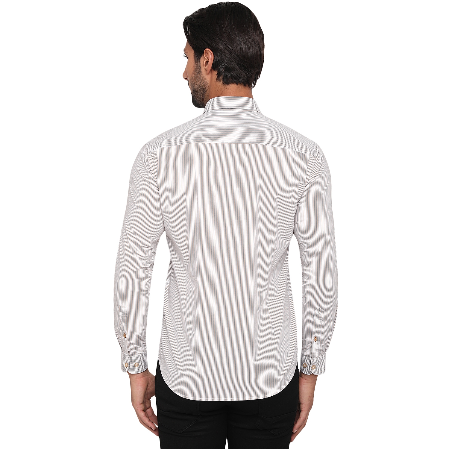Greenfibre | White & Brown Striped Slim Fit Semi Casual Shirt | Greenfibre 1