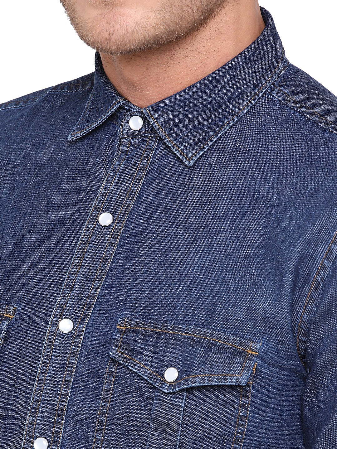 Ebony Blue Solid Slim Fit Casual Shirt | Greenfibre