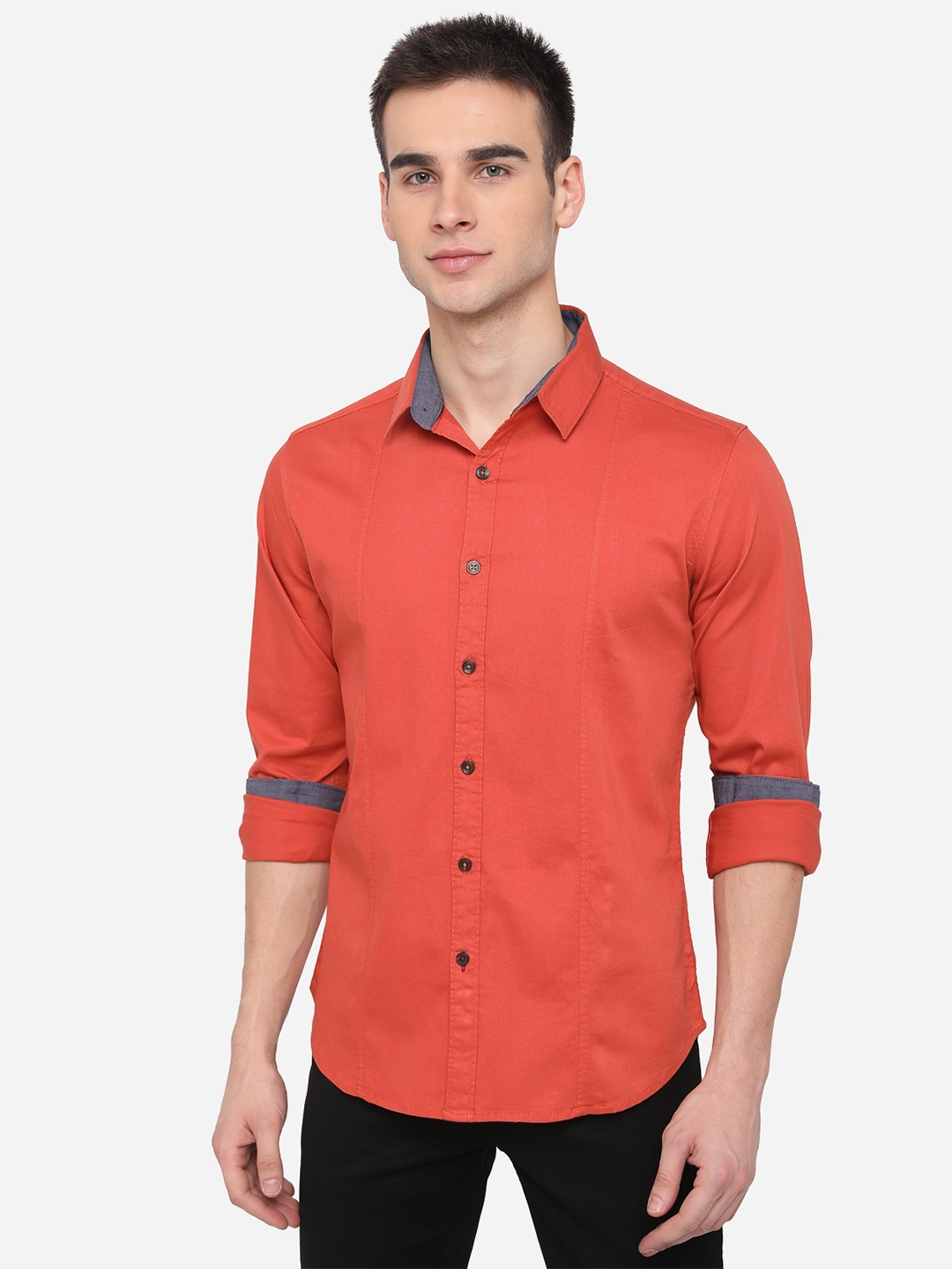Greenfibre | Spicy Orange Solid Slim Fit Casual Shirt | Greenfibre 0