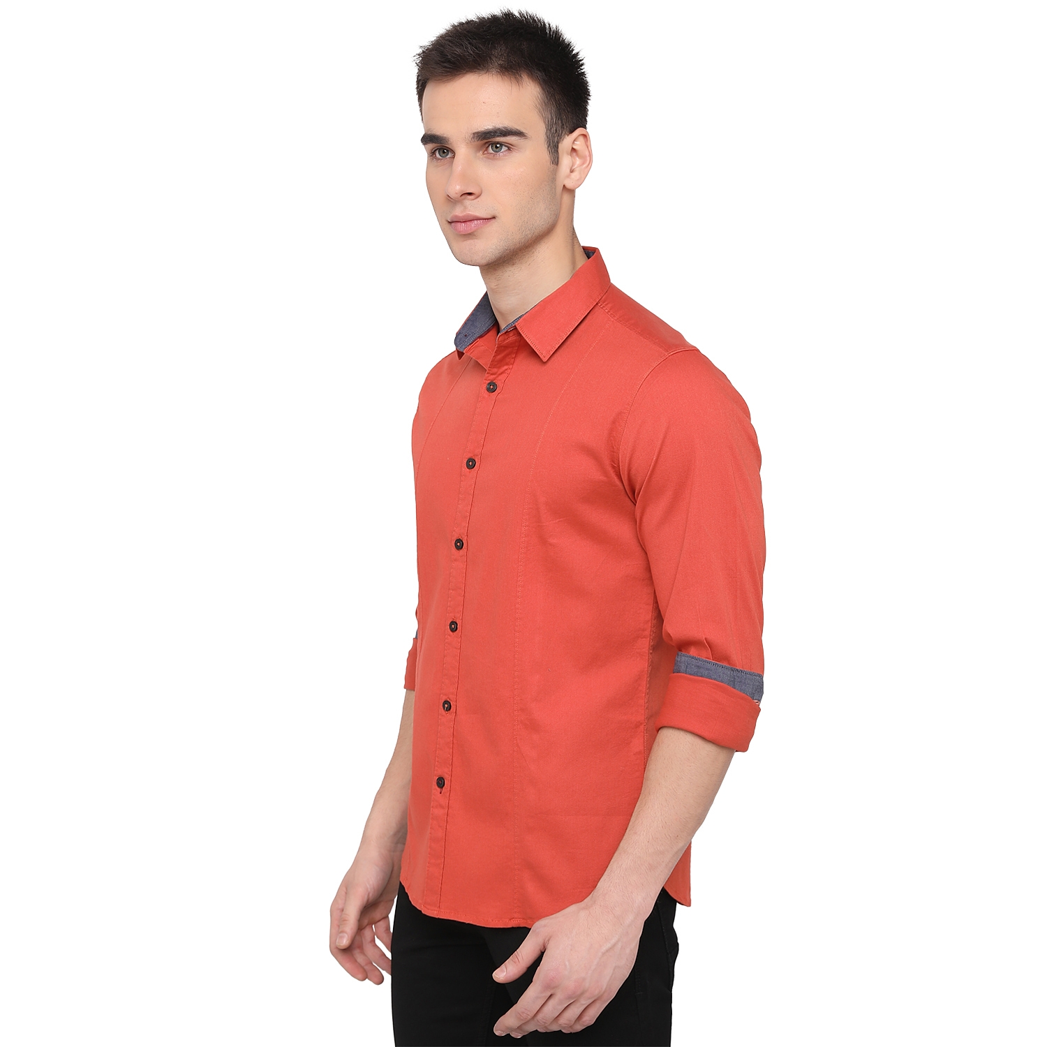 Greenfibre | Spicy Orange Solid Slim Fit Casual Shirt | Greenfibre 2
