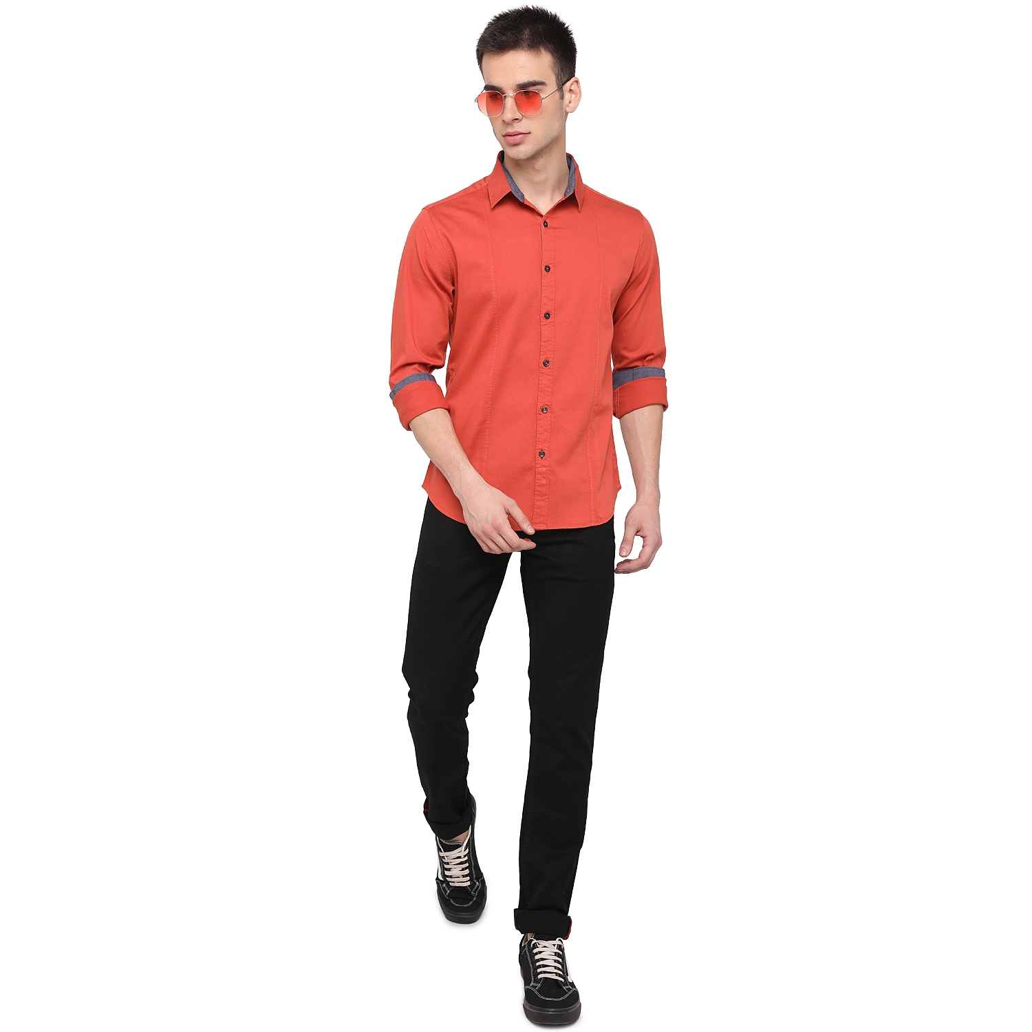 Greenfibre | Spicy Orange Solid Slim Fit Casual Shirt | Greenfibre 3