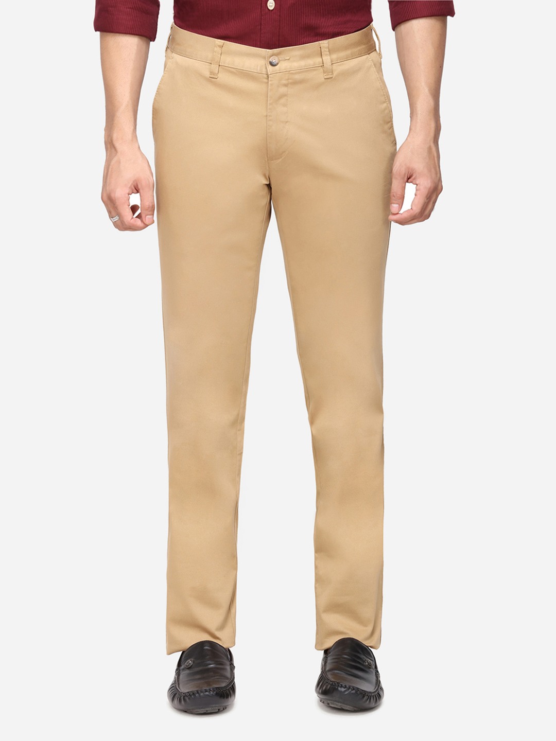 Khaki Solid Super Slim Fit Casual Trouser | Greenfibre