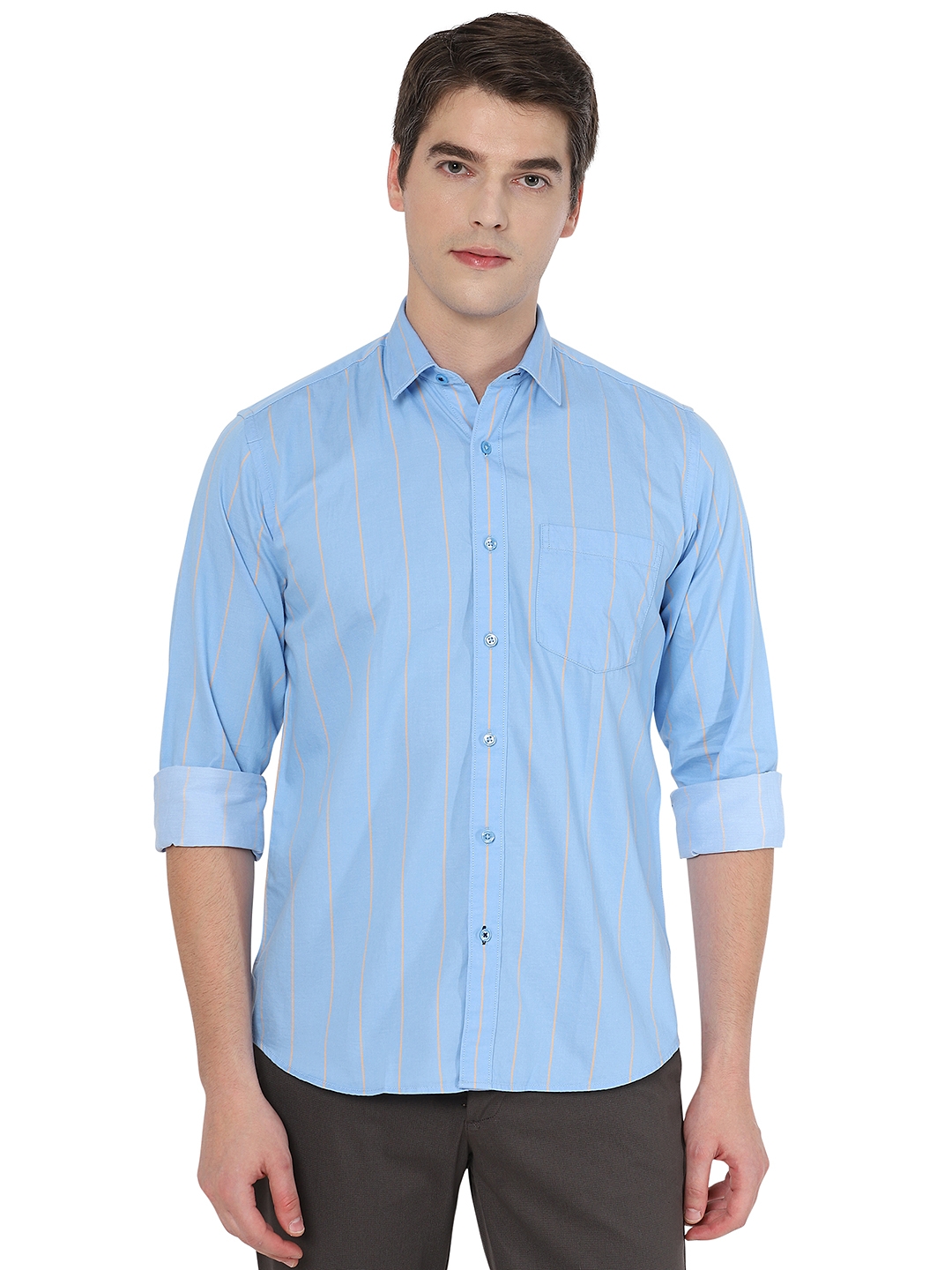 Greenfibre | Light Blue Striped Slim Fit Casual Shirt | Greenfibre 0