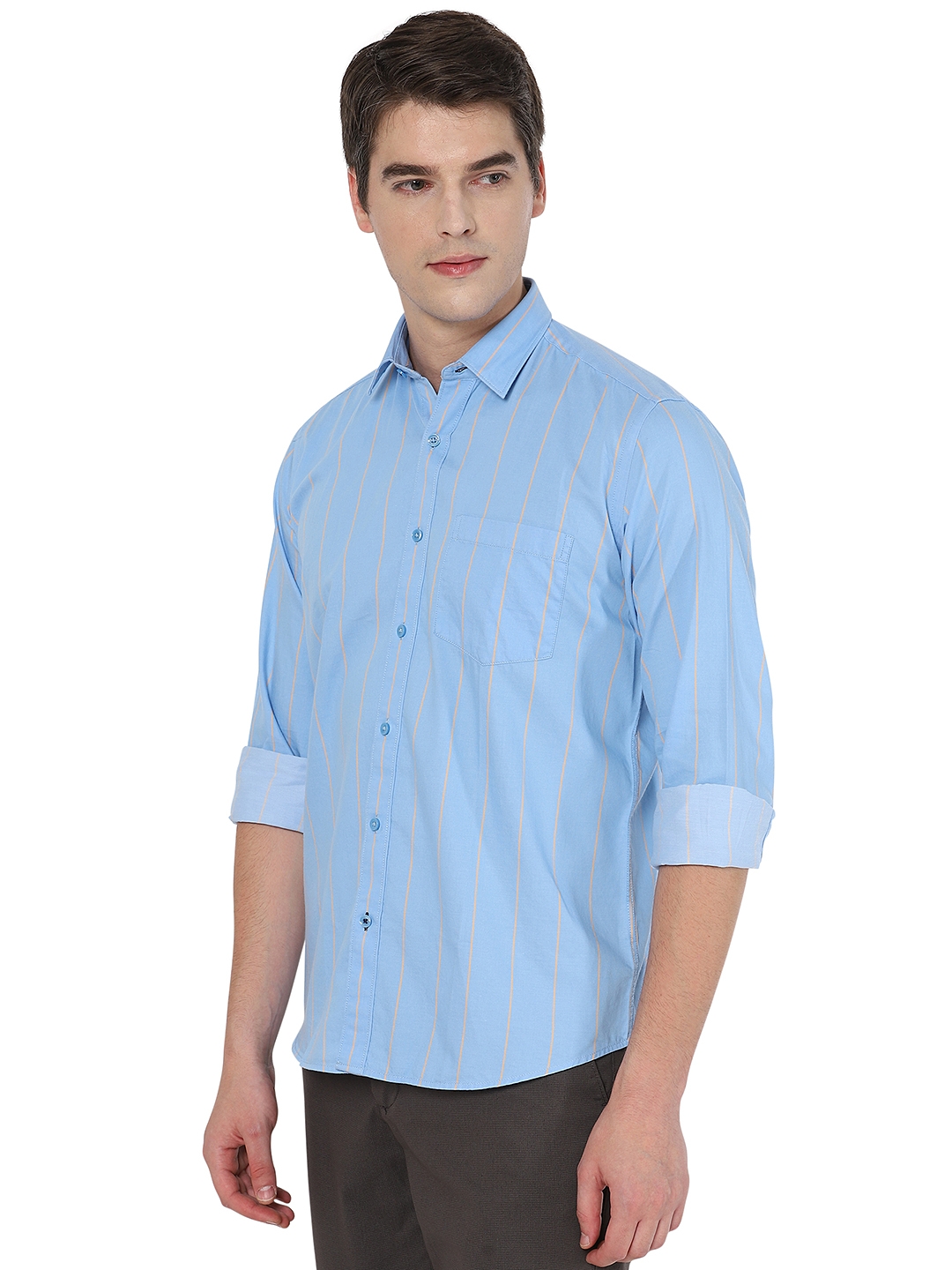 Greenfibre | Light Blue Striped Slim Fit Casual Shirt | Greenfibre 1
