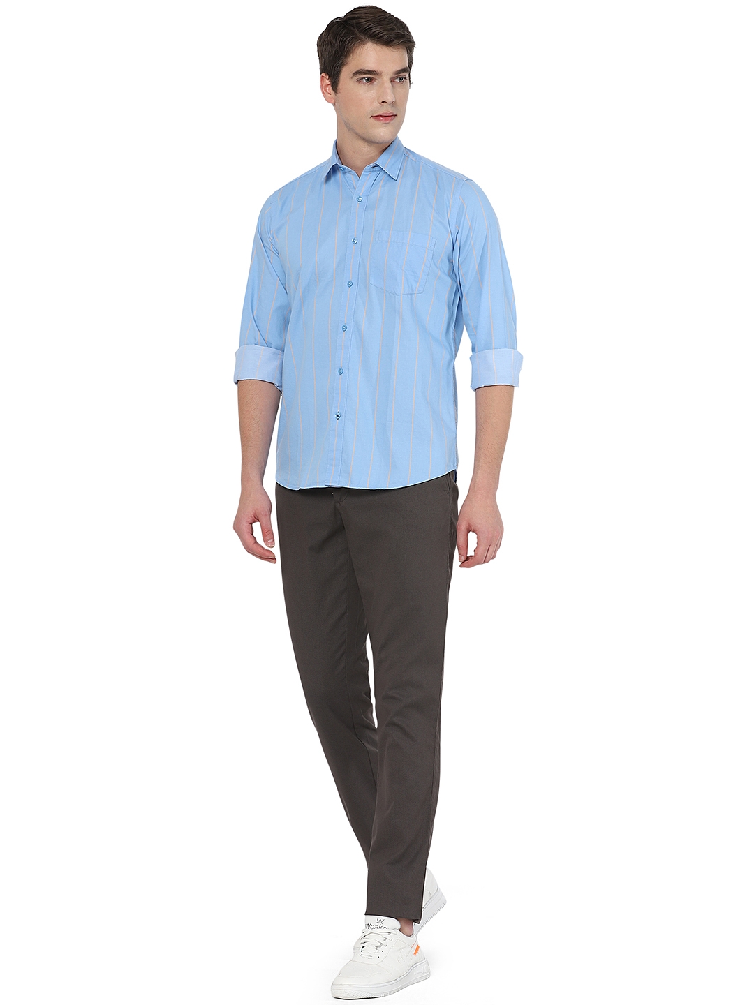 Greenfibre | Light Blue Striped Slim Fit Casual Shirt | Greenfibre 3