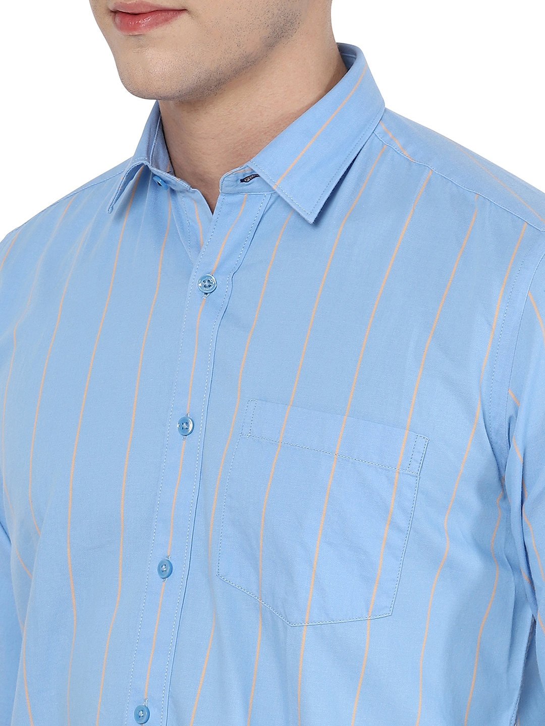 Greenfibre | Light Blue Striped Slim Fit Casual Shirt | Greenfibre 4