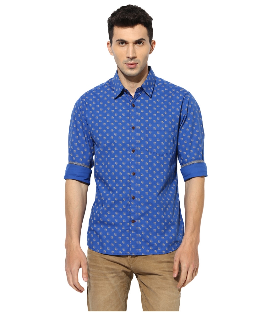 Greenfibre | Blue Printed Slim Fit Casual Shirt | Greenfibre 0