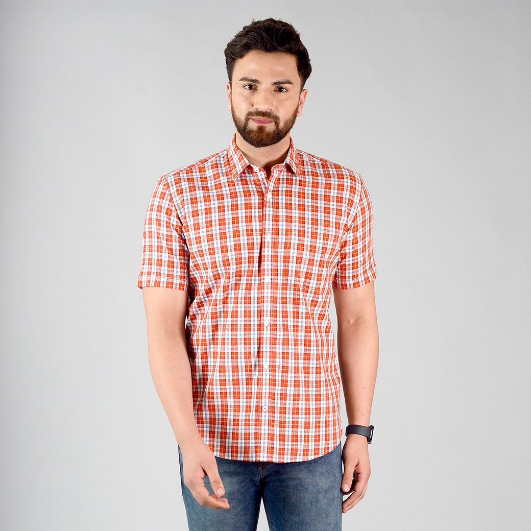 Greenfibre | Cherry Tomato Checked Slim Fit Casual Shirt | Greenfibre 0