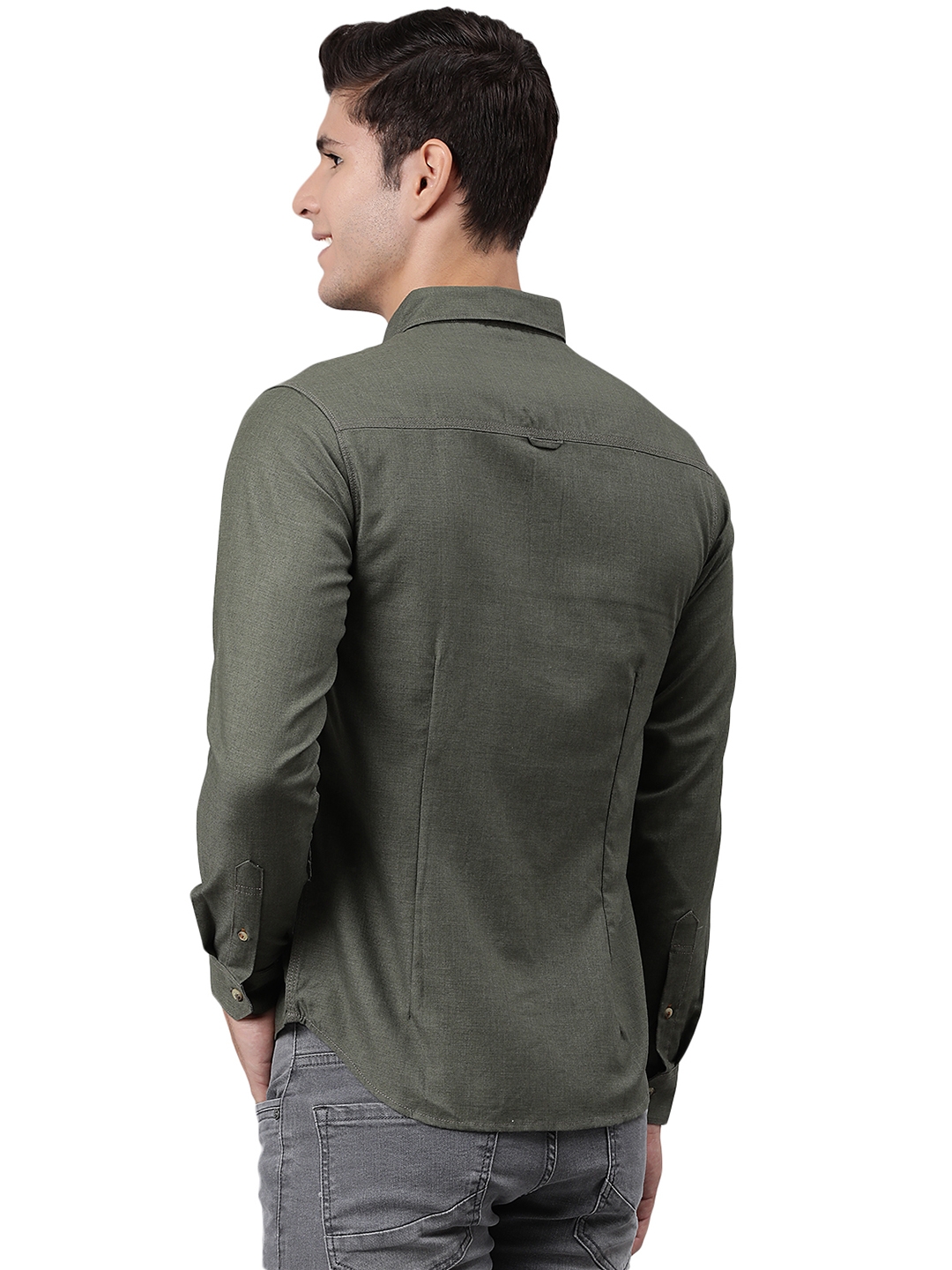 Greenfibre | Dark Olive Solid Slim Fit Semi Casual Shirt | Greenfibre 2