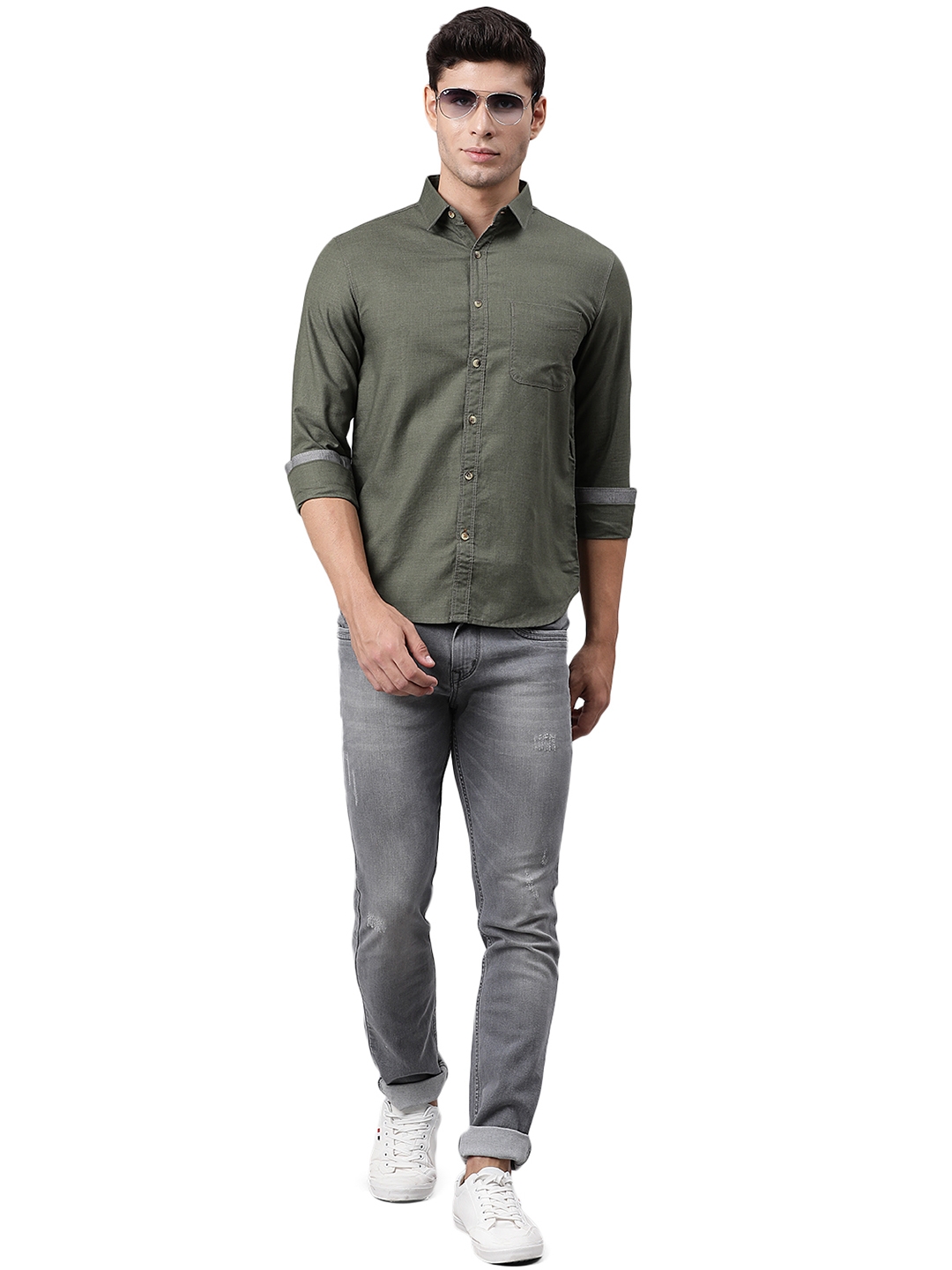 Greenfibre | Dark Olive Solid Slim Fit Semi Casual Shirt | Greenfibre 3
