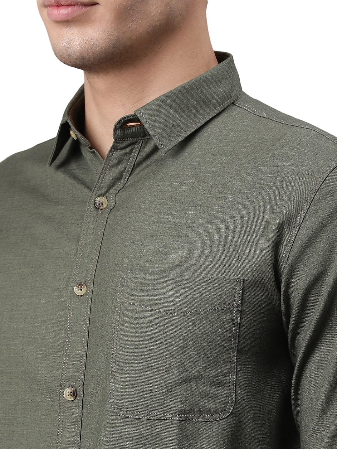 Greenfibre | Dark Olive Solid Slim Fit Semi Casual Shirt | Greenfibre 4