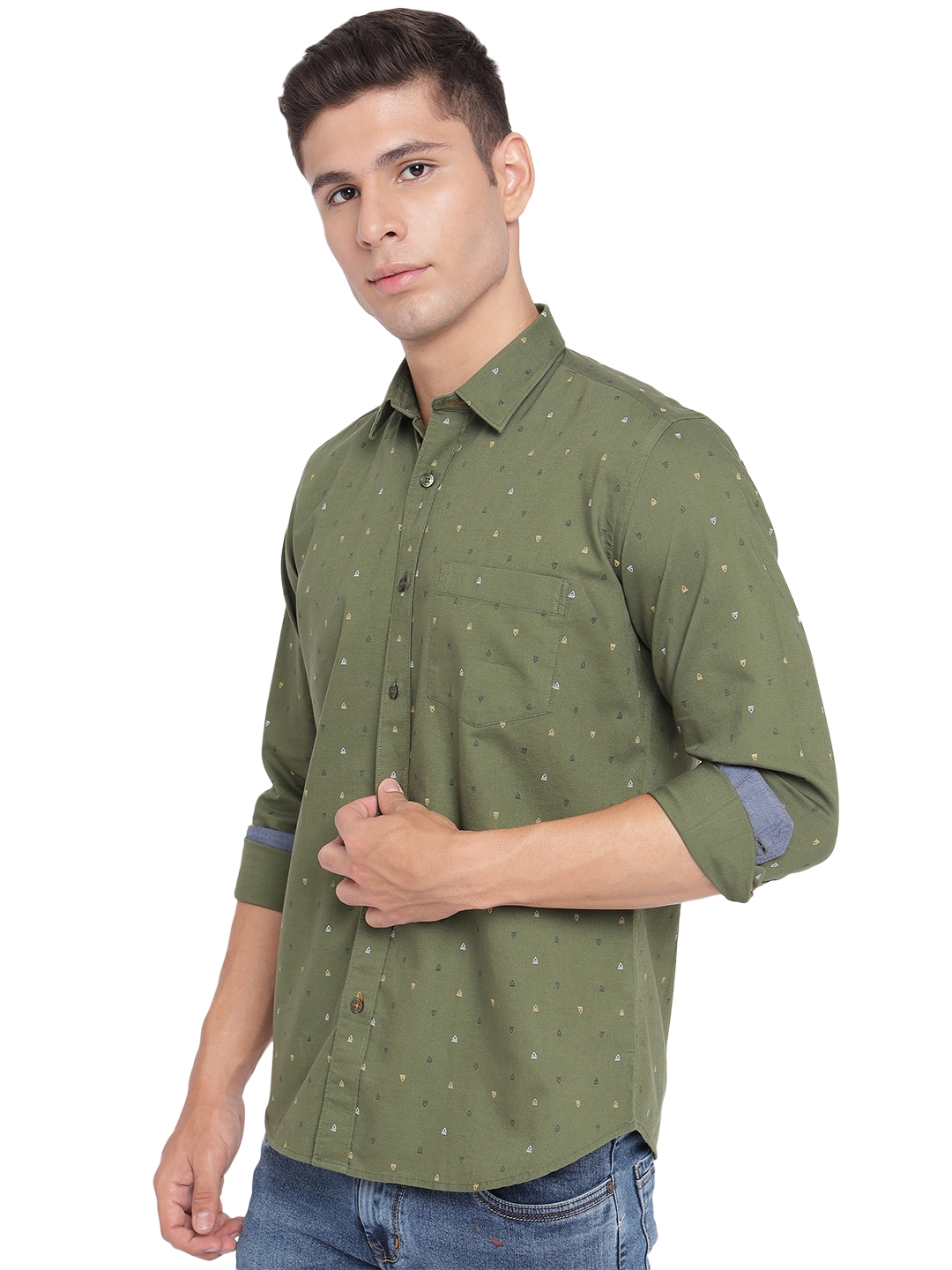 Greenfibre | Chive Green Printed Slim Fit Casual Shirt | Greenfibre 1