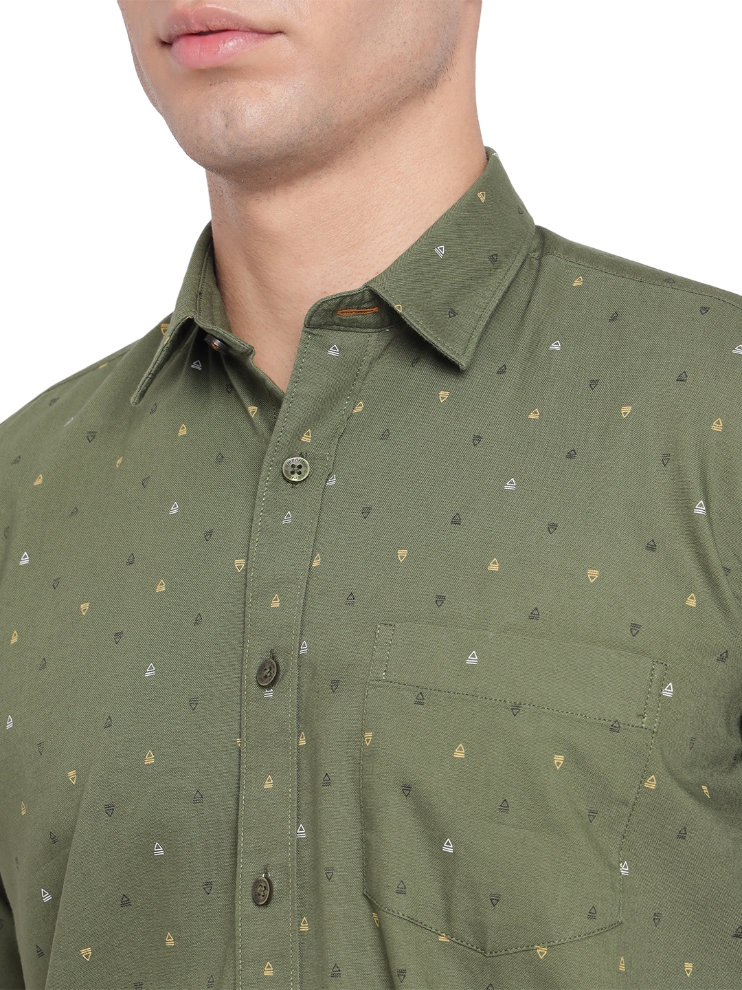 Greenfibre | Chive Green Printed Slim Fit Casual Shirt | Greenfibre 4