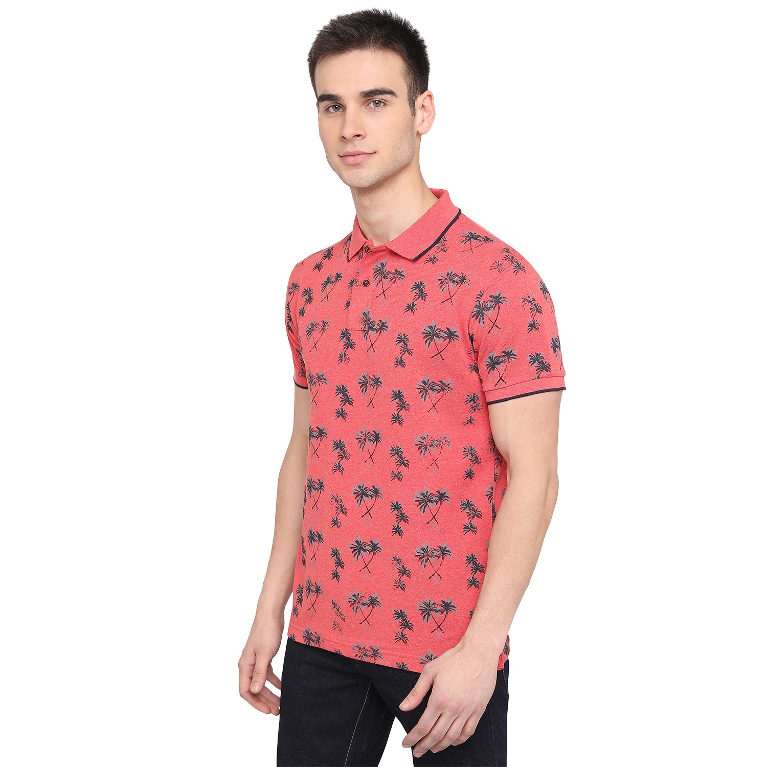 Cayenne Red Printed Slim Fit Polo T-Shirt | Greenfibre