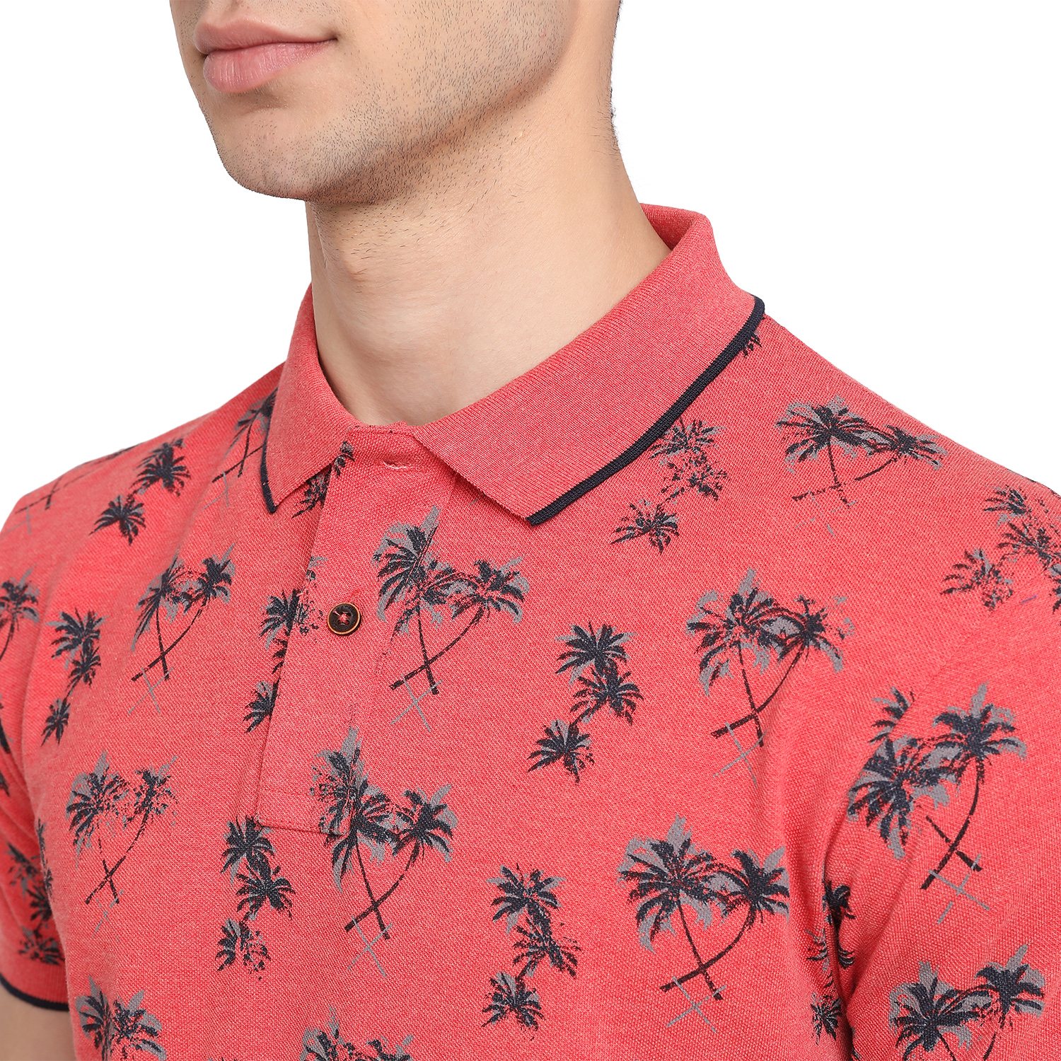 Cayenne Red Printed Slim Fit Polo T-Shirt | Greenfibre